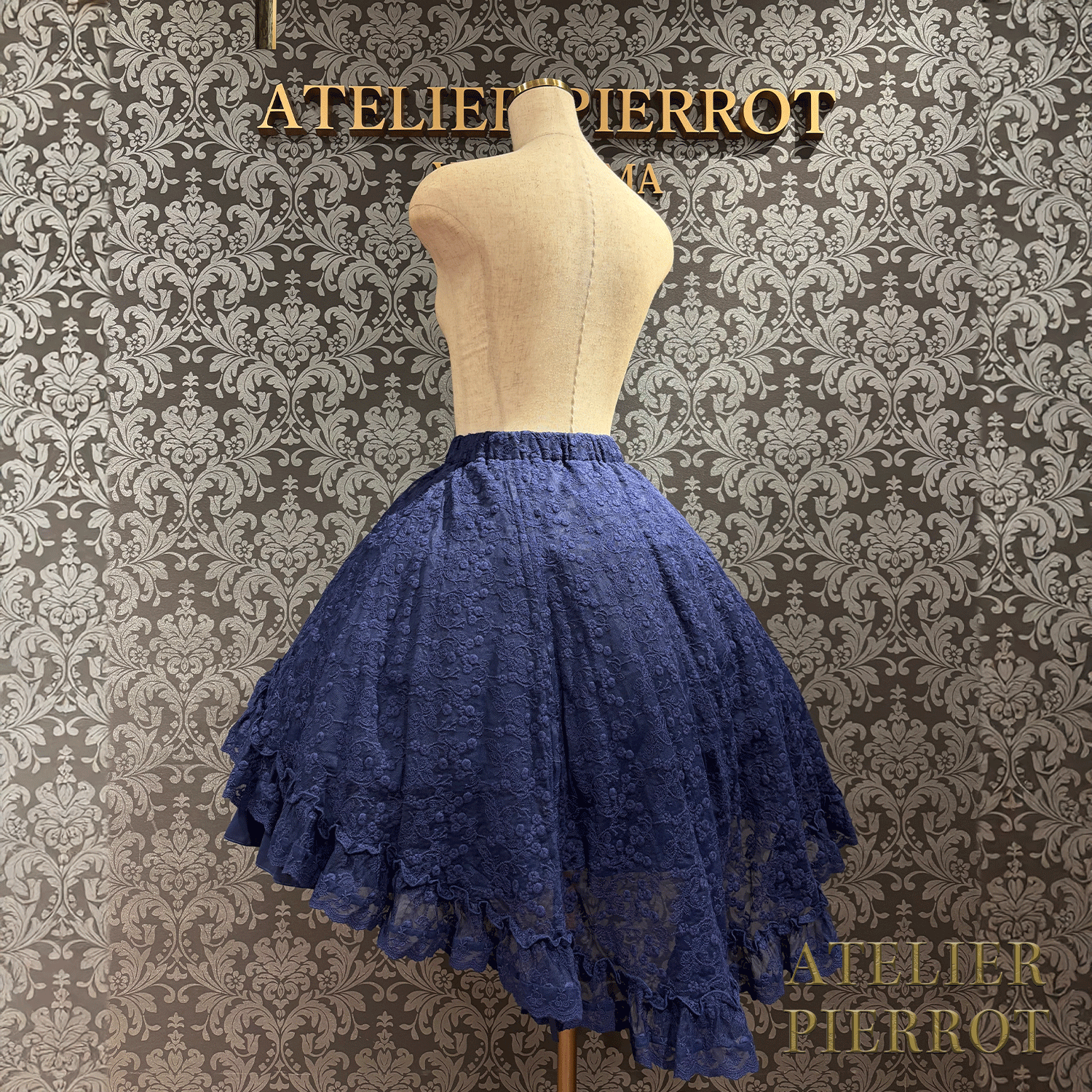 【ATELIER PIERROT】維多利亞時代的荷葉邊蕾絲裙子白/葡萄酒/紫色/海軍/黑色