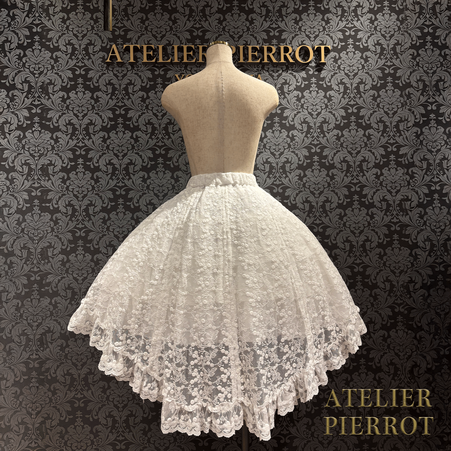 【ATELIER PIERROT】維多利亞時代的荷葉邊蕾絲裙子白/葡萄酒/紫色/海軍/黑色