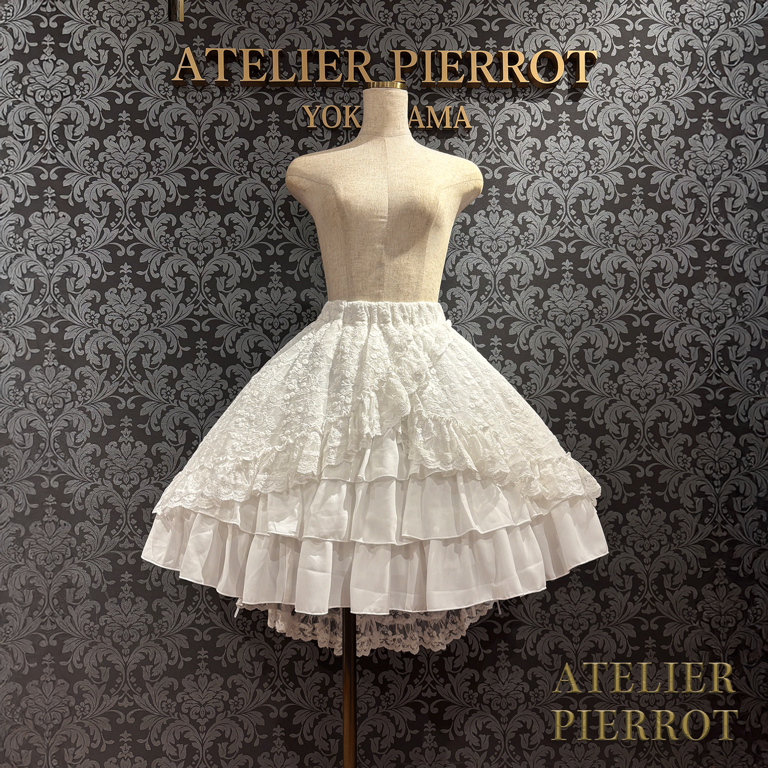 【ATELIER PIERROT】維多利亞時代的荷葉邊蕾絲裙子白/葡萄酒/紫色/海軍/黑色