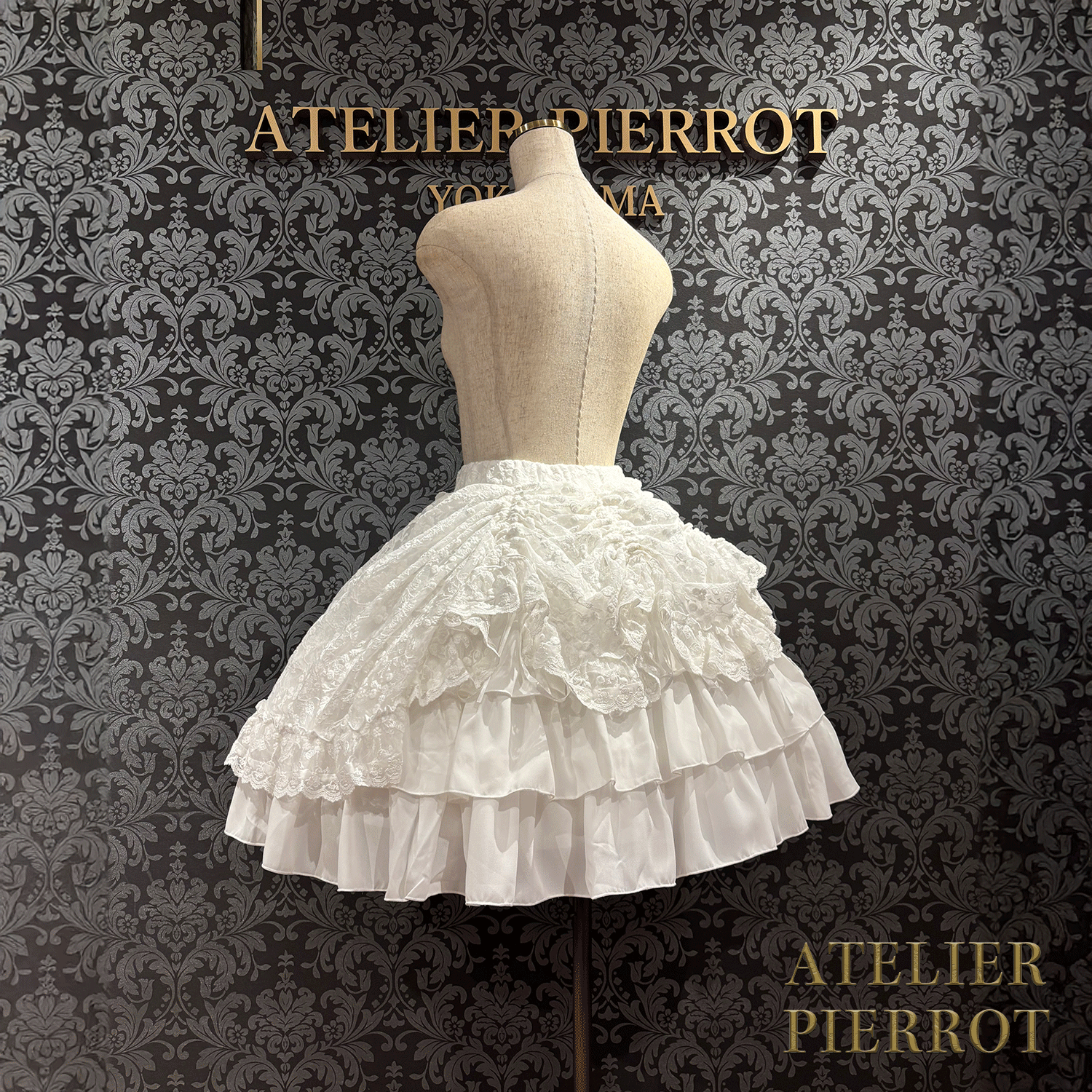 【ATELIER PIERROT】維多利亞時代的荷葉邊蕾絲裙子白/葡萄酒/紫色/海軍/黑色