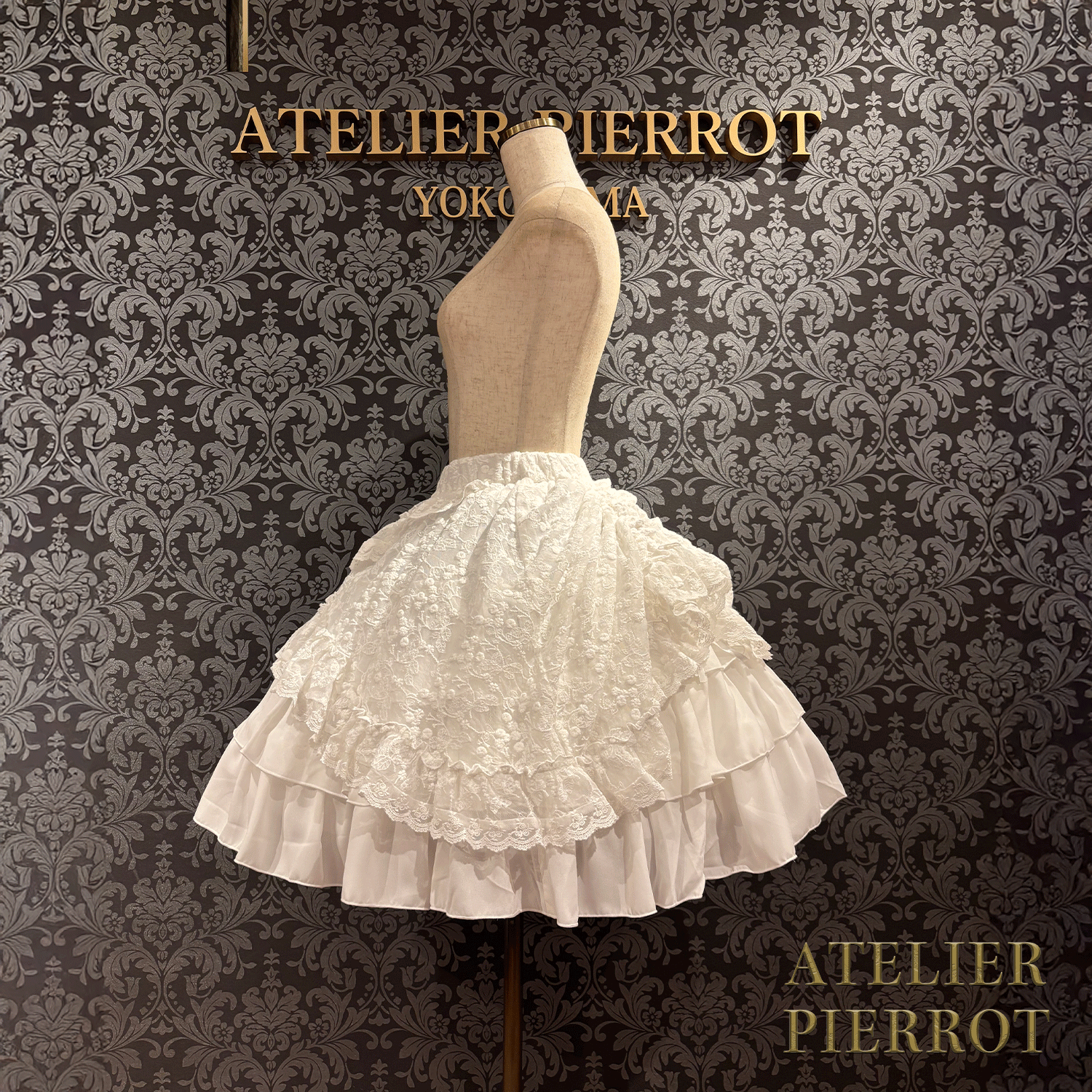 【ATELIER PIERROT】維多利亞時代的荷葉邊蕾絲裙子白/葡萄酒/紫色/海軍/黑色