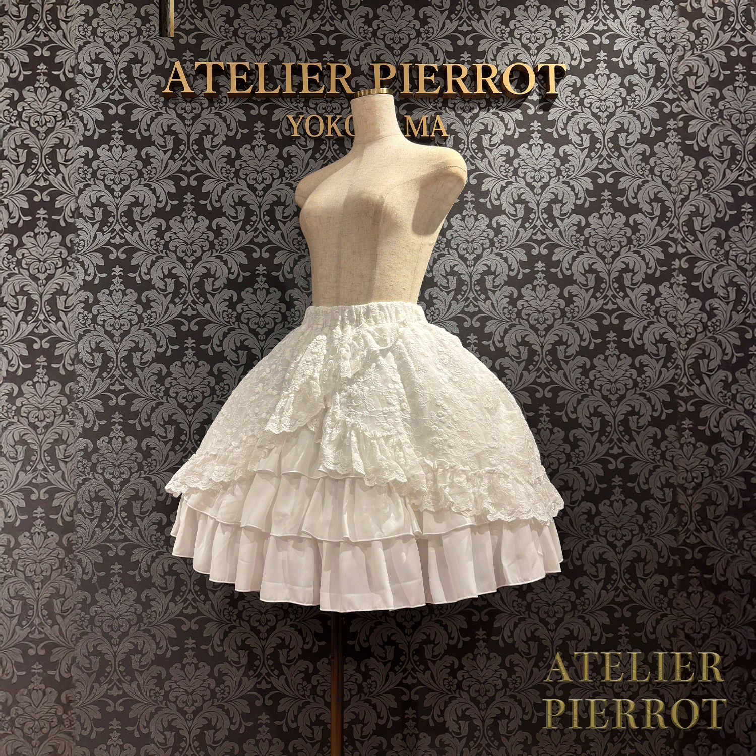 【ATELIER PIERROT】維多利亞時代的荷葉邊蕾絲裙子白/葡萄酒/紫色/海軍/黑色