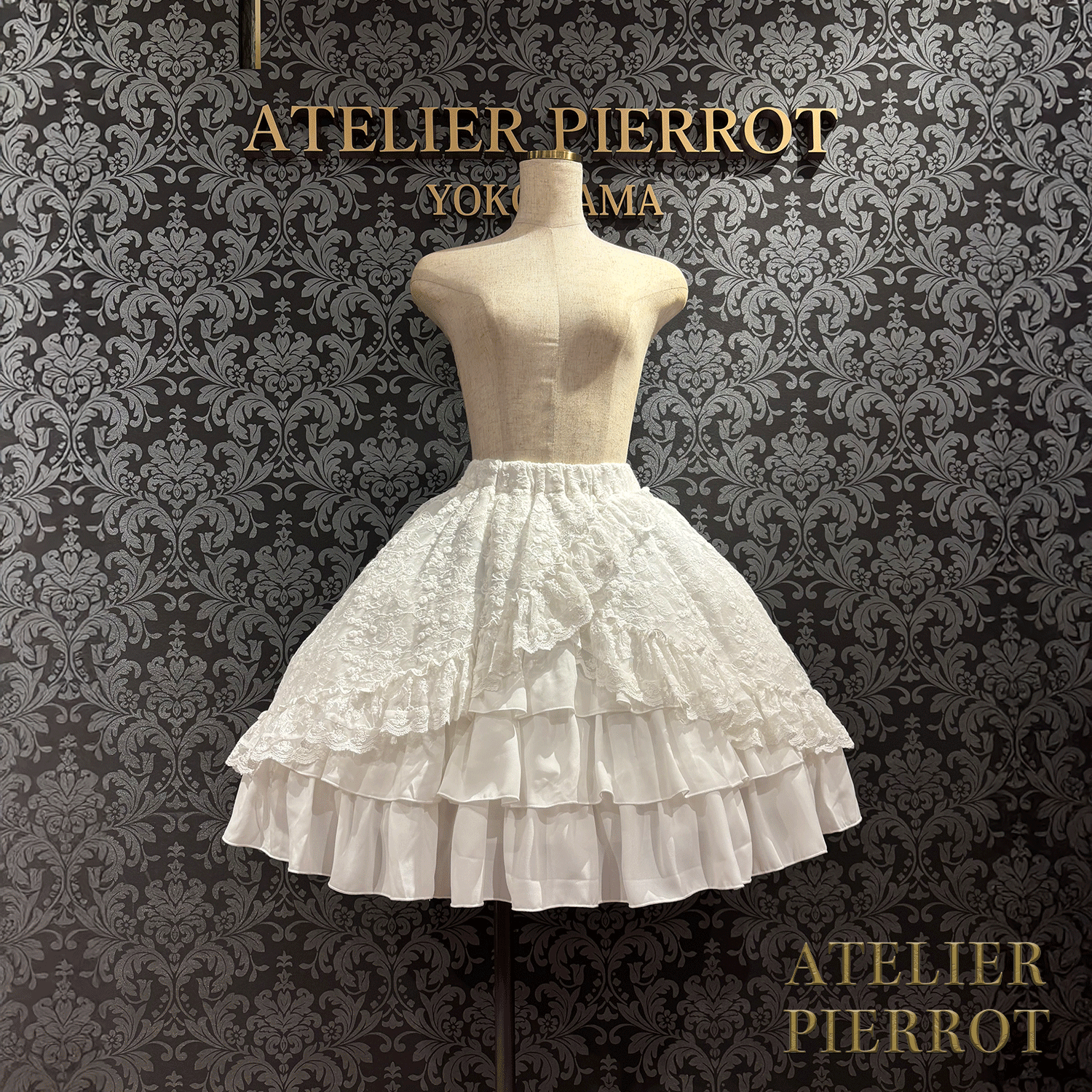 【ATELIER PIERROT】維多利亞時代的荷葉邊蕾絲裙子白/葡萄酒/紫色/海軍/黑色