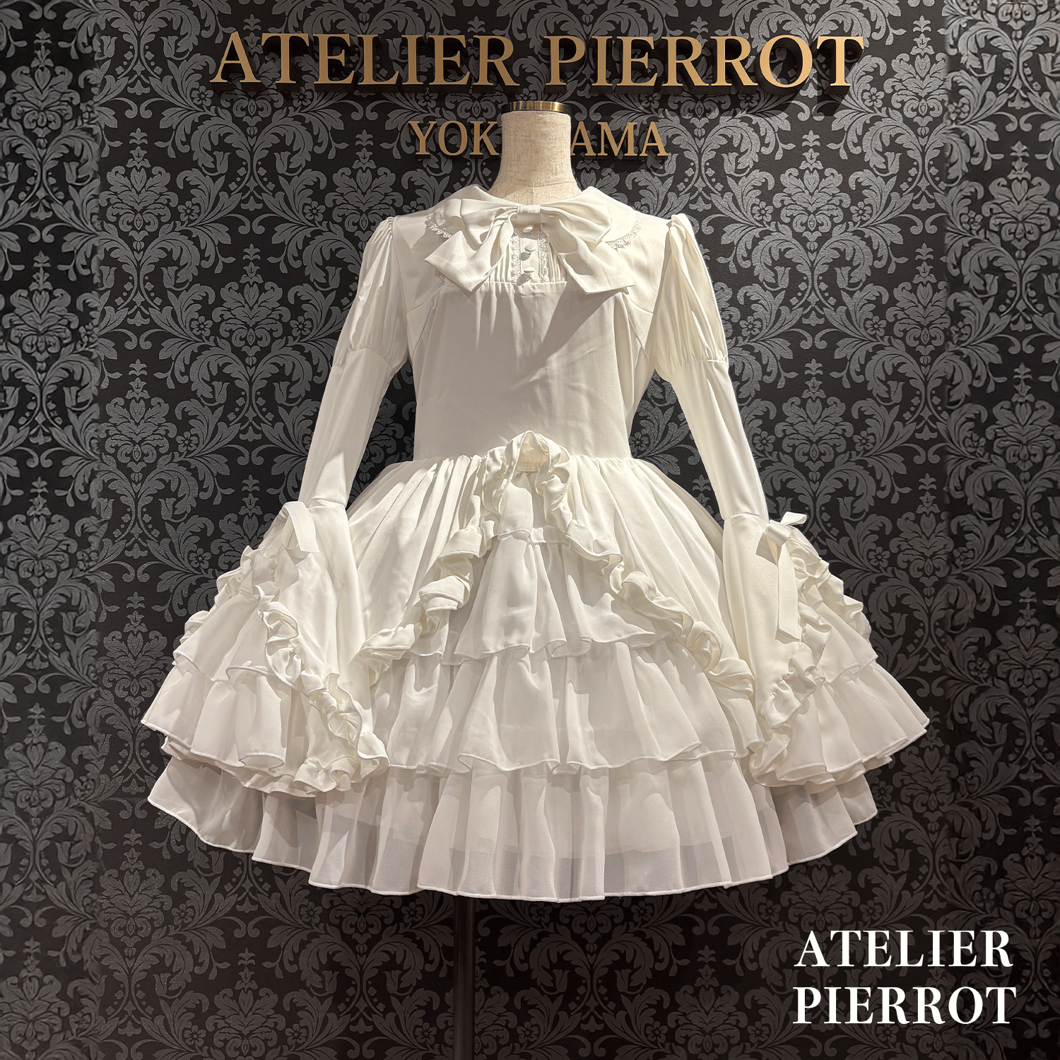 【ATELIER PIERROT】frilly丝带美女连衣裙白色/波尔多/海军/黑色