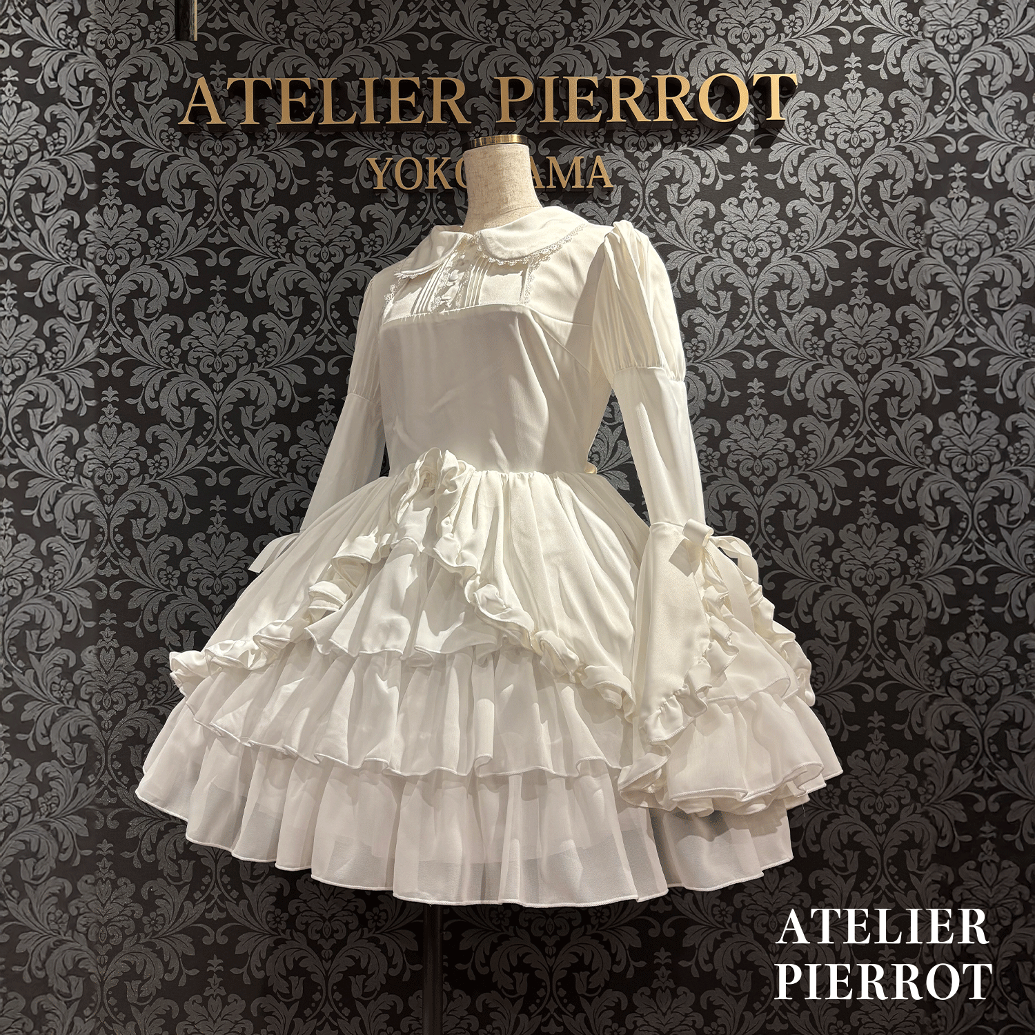 【ATELIER PIERROT】frilly丝带美女连衣裙白色/波尔多/海军/黑色