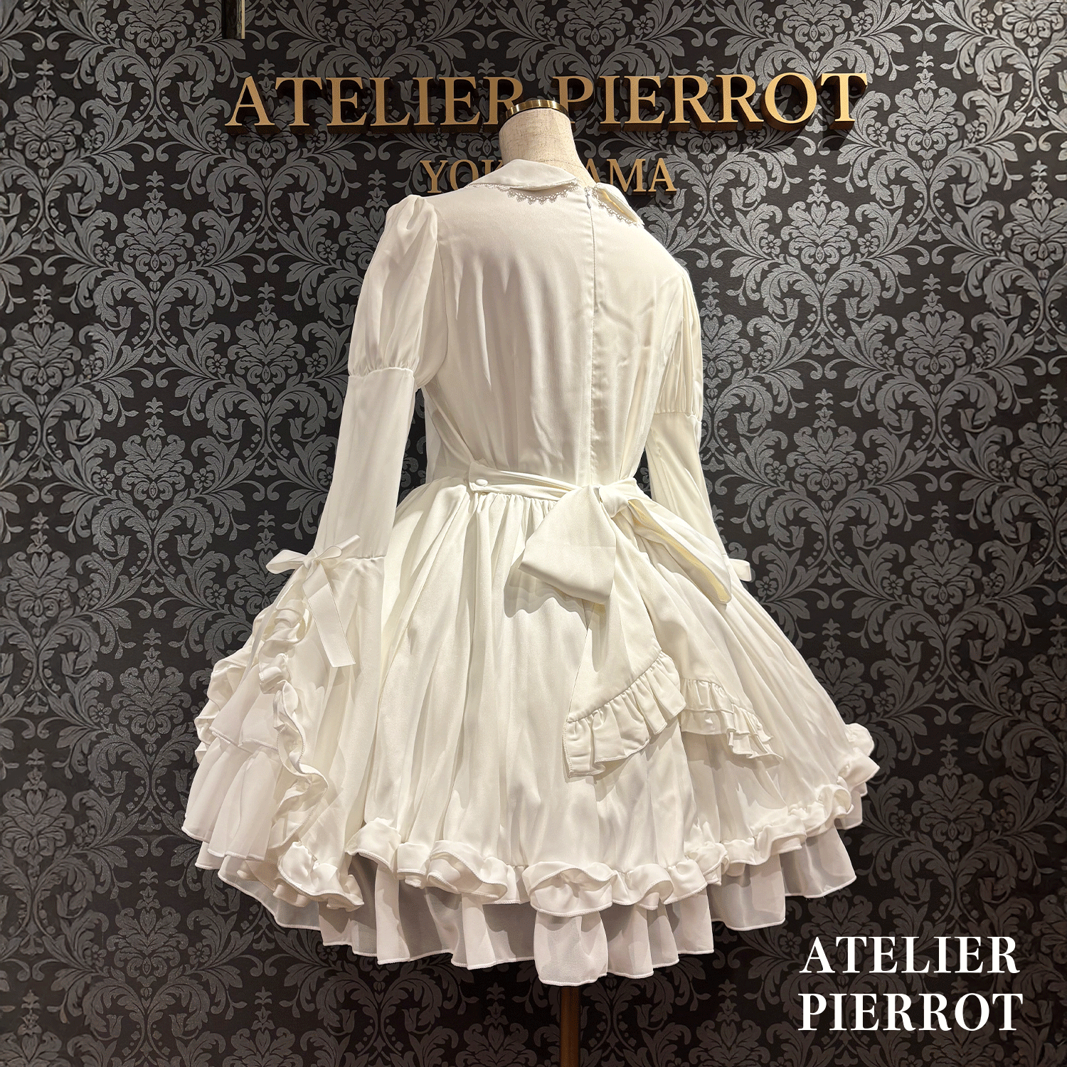 【ATELIER PIERROT】frilly丝带美女连衣裙白色/波尔多/海军/黑色