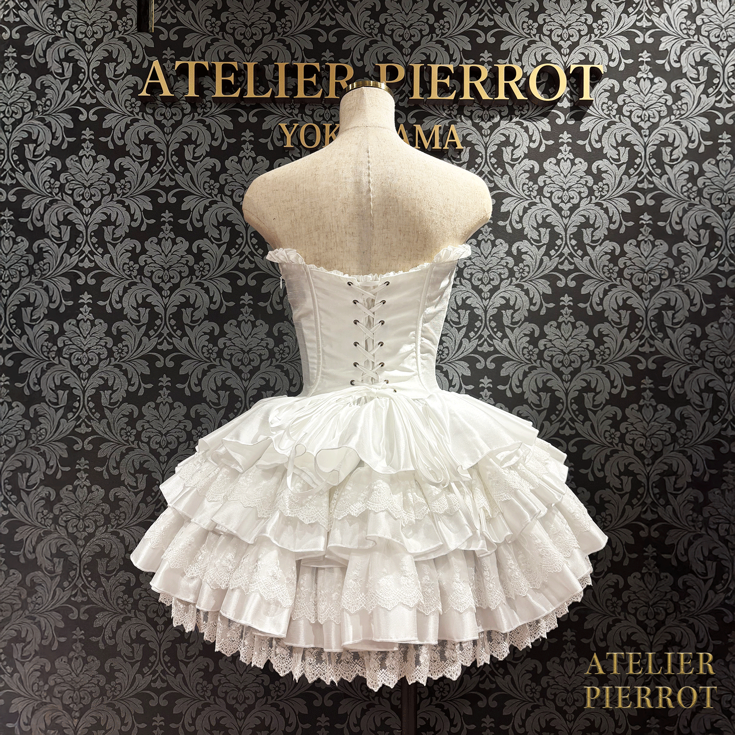 【ATELIER PIERROT】 ミニコルセットワンピース ホワイト/ピンク/サックス/パープル/グリーン/ネイビー/ブラック×ホワイト/ブラック
