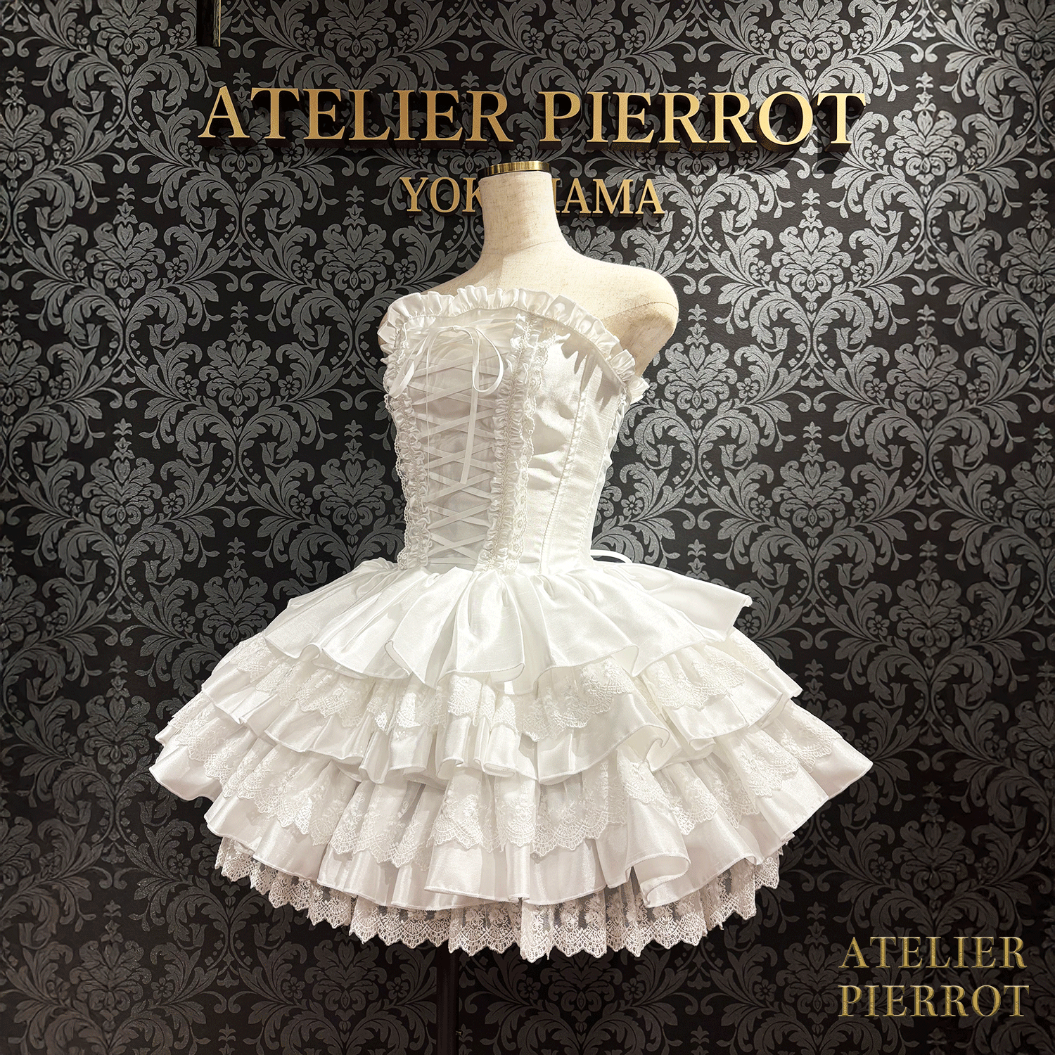 【ATELIER PIERROT】 Vestido mini corsé, blanco/rosa/saxofón/púrpura/verde/azul marino/negro x blanco/negro★Período de pedido hasta el domingo 5 de octubre★