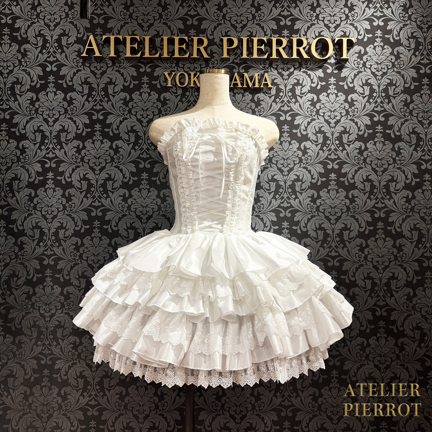 【ATELIER PIERROT】 Vestido mini corsé, blanco/rosa/saxofón/púrpura/verde/azul marino/negro x blanco/negro★Período de pedido hasta el domingo 5 de octubre★
