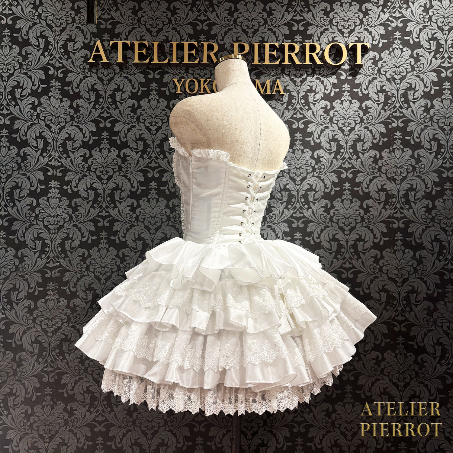 【ATELIER PIERROT】 Vestido mini corsé, blanco/rosa/saxofón/púrpura/verde/azul marino/negro x blanco/negro★Período de pedido hasta el domingo 5 de octubre★