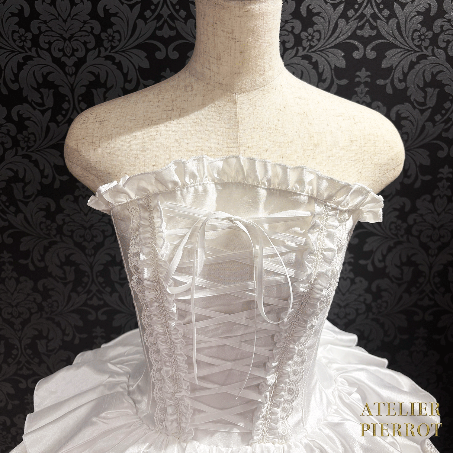 【ATELIER PIERROT】 Vestido mini corsé, blanco/rosa/saxofón/púrpura/verde/azul marino/negro x blanco/negro★Período de pedido hasta el domingo 5 de octubre★