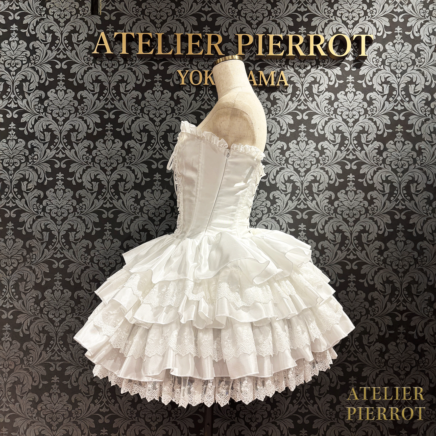 【ATELIER PIERROT】 ミニコルセットワンピース ホワイト/ピンク/サックス/パープル/グリーン/ネイビー/ブラック×ホワイト/ブラック