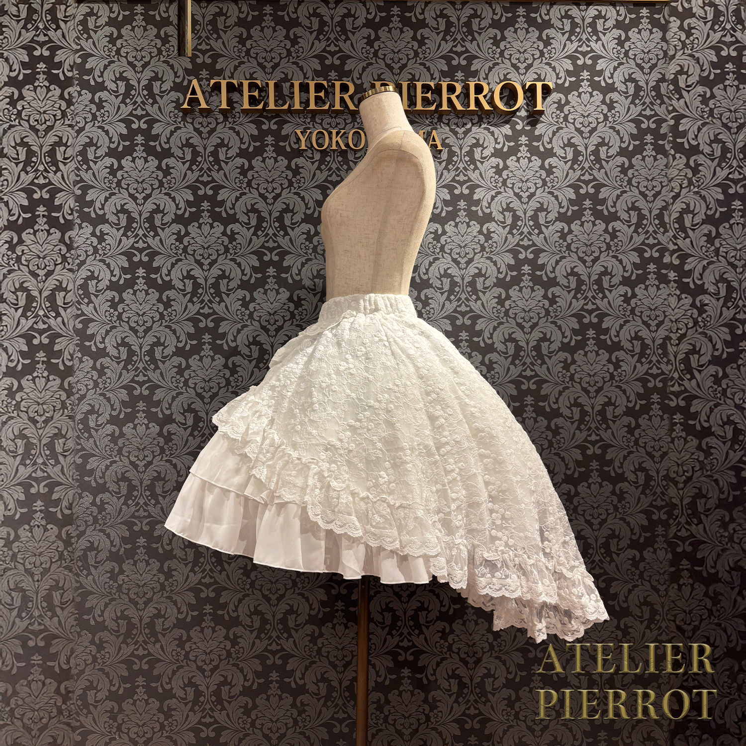 【ATELIER PIERROT】維多利亞時代的荷葉邊蕾絲裙子白/葡萄酒/紫色/海軍/黑色