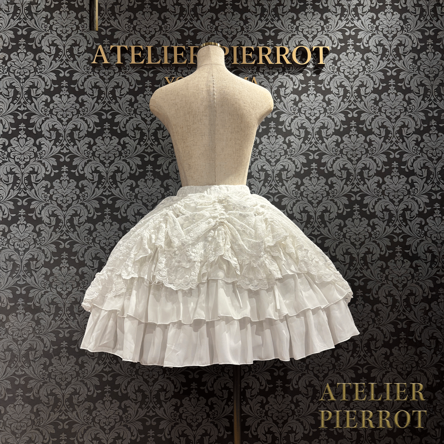 【ATELIER PIERROT】維多利亞時代的荷葉邊蕾絲裙子白/葡萄酒/紫色/海軍/黑色