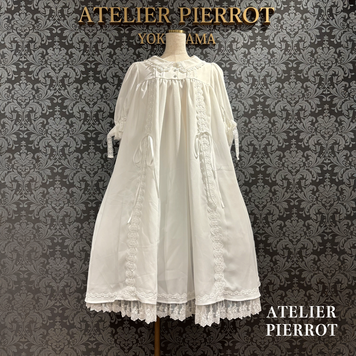 【ATELIER PIERROTAmabile Puff Sleeve Dress白×白/波尔多×黑/海蓝色×黑/黑×白/黑×黑