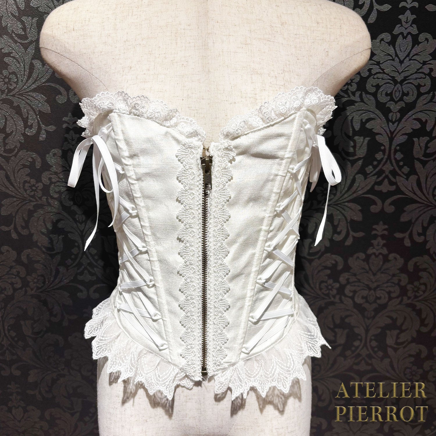 【ATELIER PIERROT】 Lace Up Long Corset White/Wine Jacquard/Navy Jacquard/Black x White Jacquard/Black Jacquard