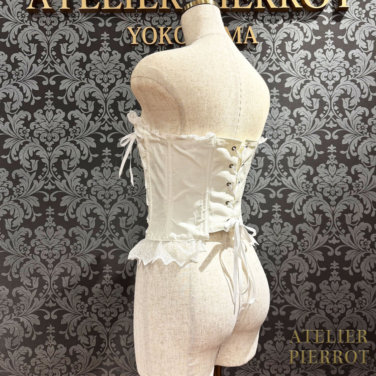 【ATELIER PIERROT】 Lace Up Long Corset White/Wine Jacquard/Navy Jacquard/Black x White Jacquard/Black Jacquard