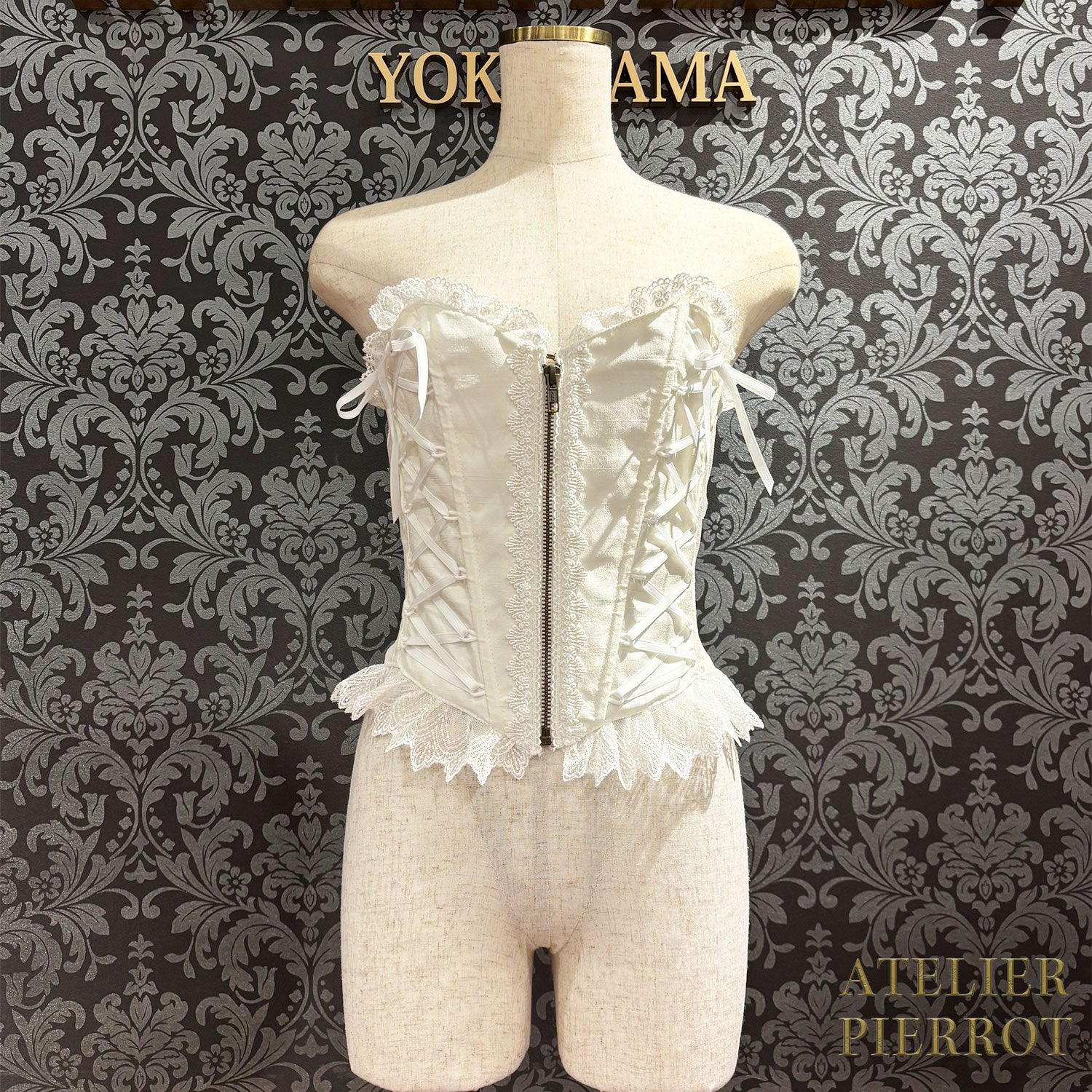 【ATELIER PIERROT】 Lace Up Long Corset White/Wine Jacquard/Navy Jacquard/Black x White Jacquard/Black Jacquard