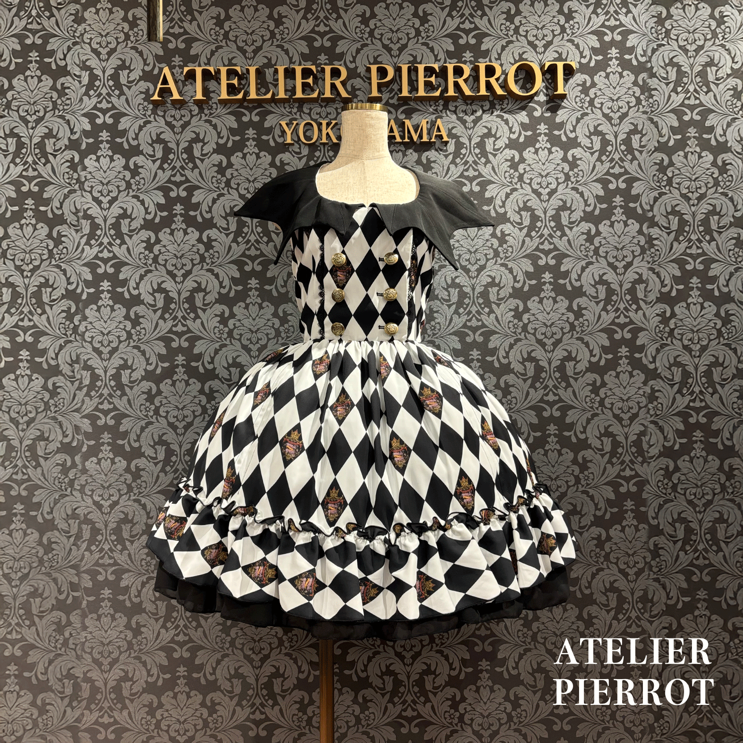 【ATELIER PIERROTBatwing Waltz Dress白色×黑色/波尔多/海蓝色/黑色