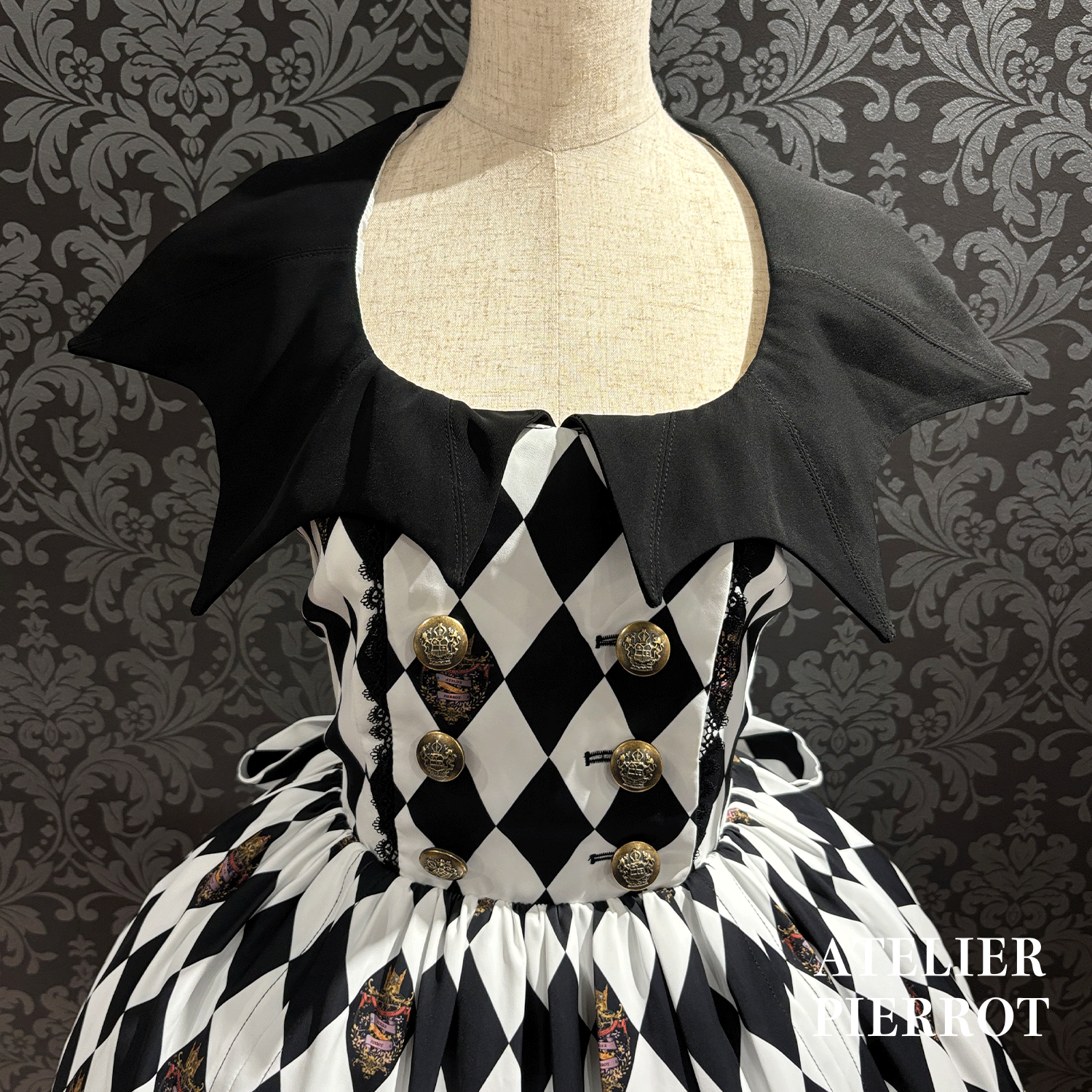 【ATELIER PIERROT】 Batwing Waltz Dress White x Black/Bordeaux/Navy/Black