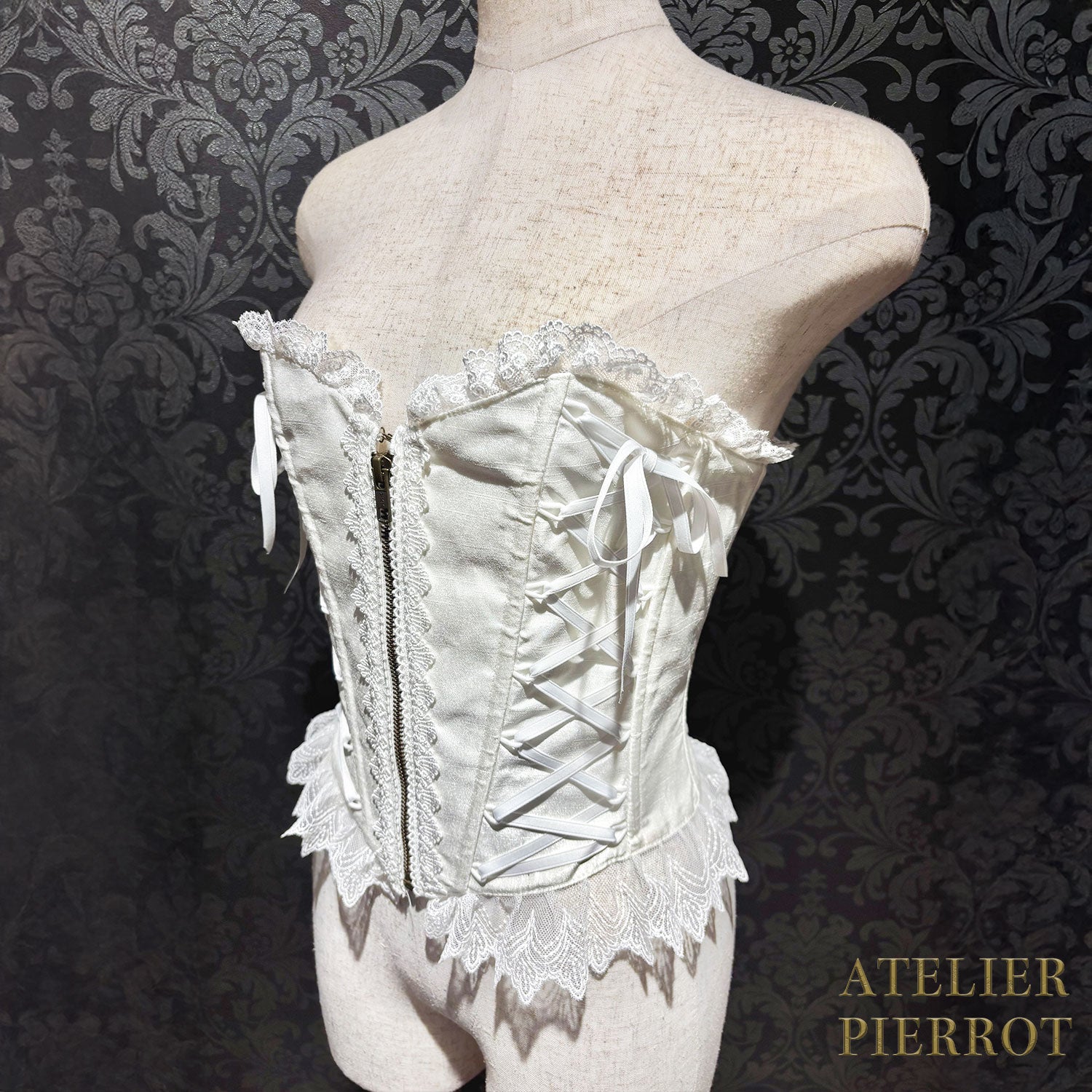 【ATELIER PIERROT】 Lace Up Long Corset White/Wine Jacquard/Navy Jacquard/Black x White Jacquard/Black Jacquard