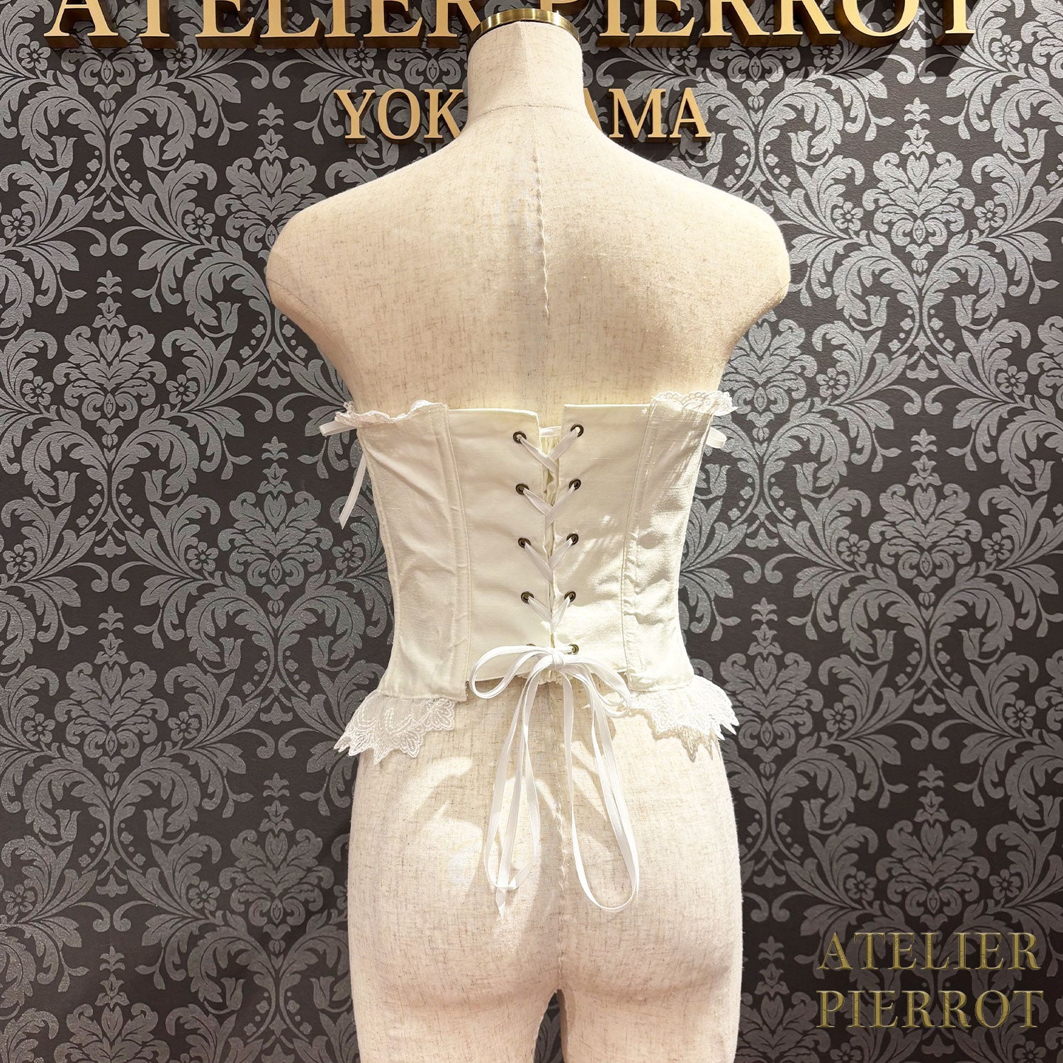 【ATELIER PIERROT】 Lace Up Long Corset White/Wine Jacquard/Navy Jacquard/Black x White Jacquard/Black Jacquard