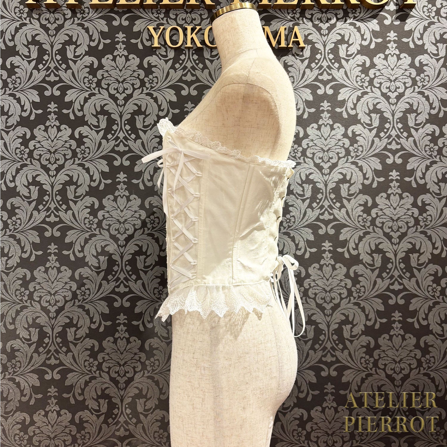 【ATELIER PIERROT】 Lace Up Long Corset White/Wine Jacquard/Navy Jacquard/Black x White Jacquard/Black Jacquard
