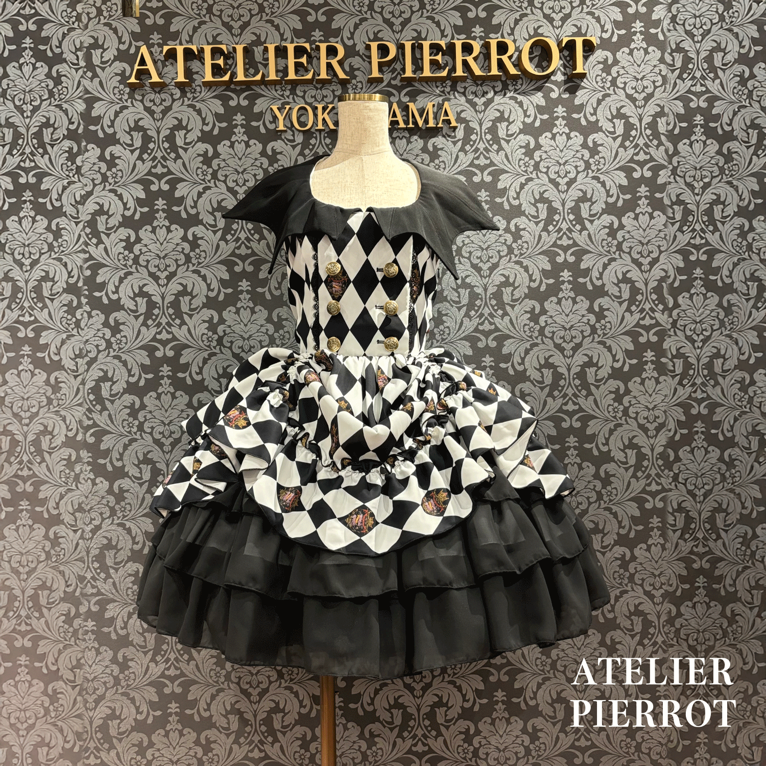 【ATELIER PIERROT】 Batwing Waltz Dress White x Black/Bordeaux/Navy/Black