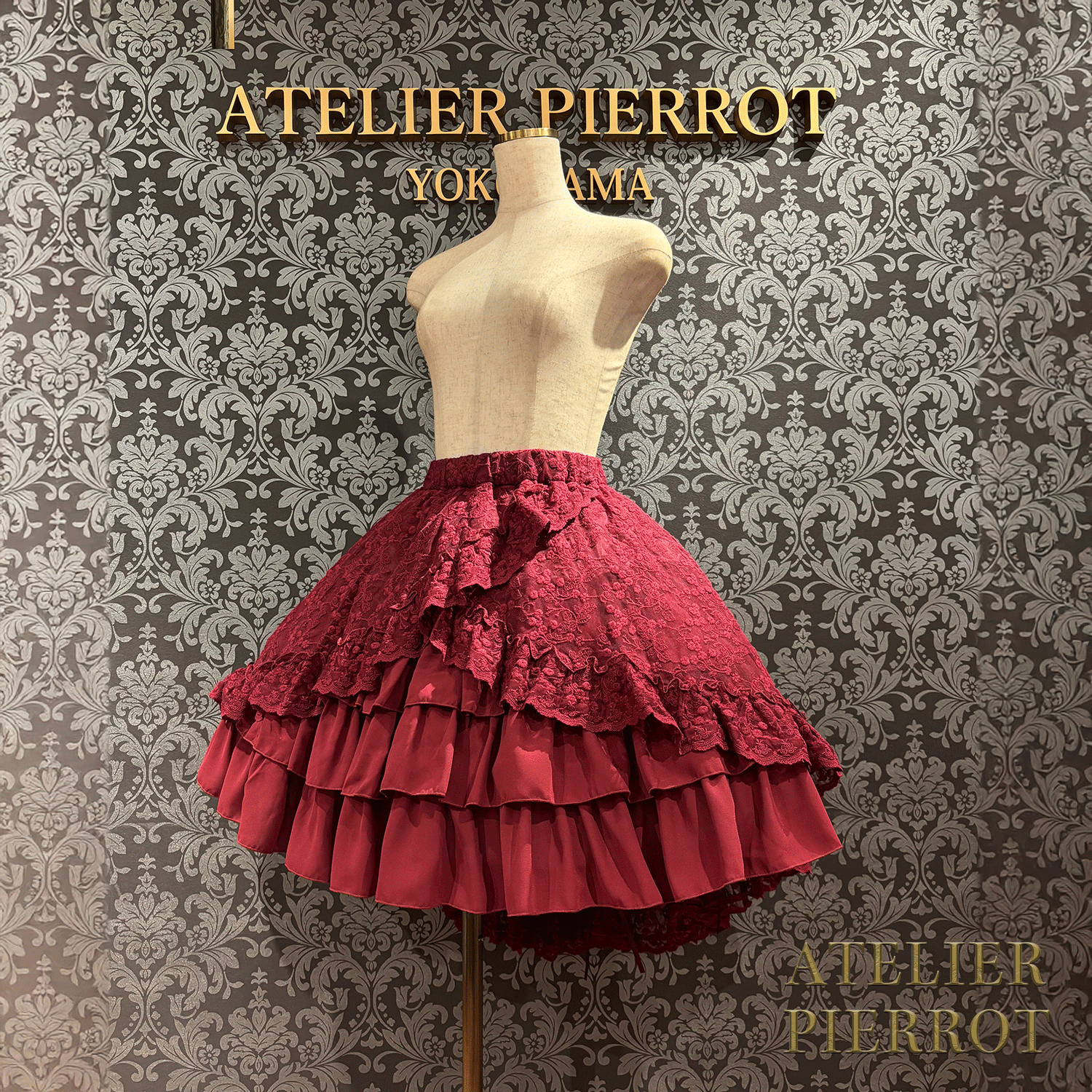 【ATELIER PIERROT】維多利亞時代的荷葉邊蕾絲裙子白/葡萄酒/紫色/海軍/黑色