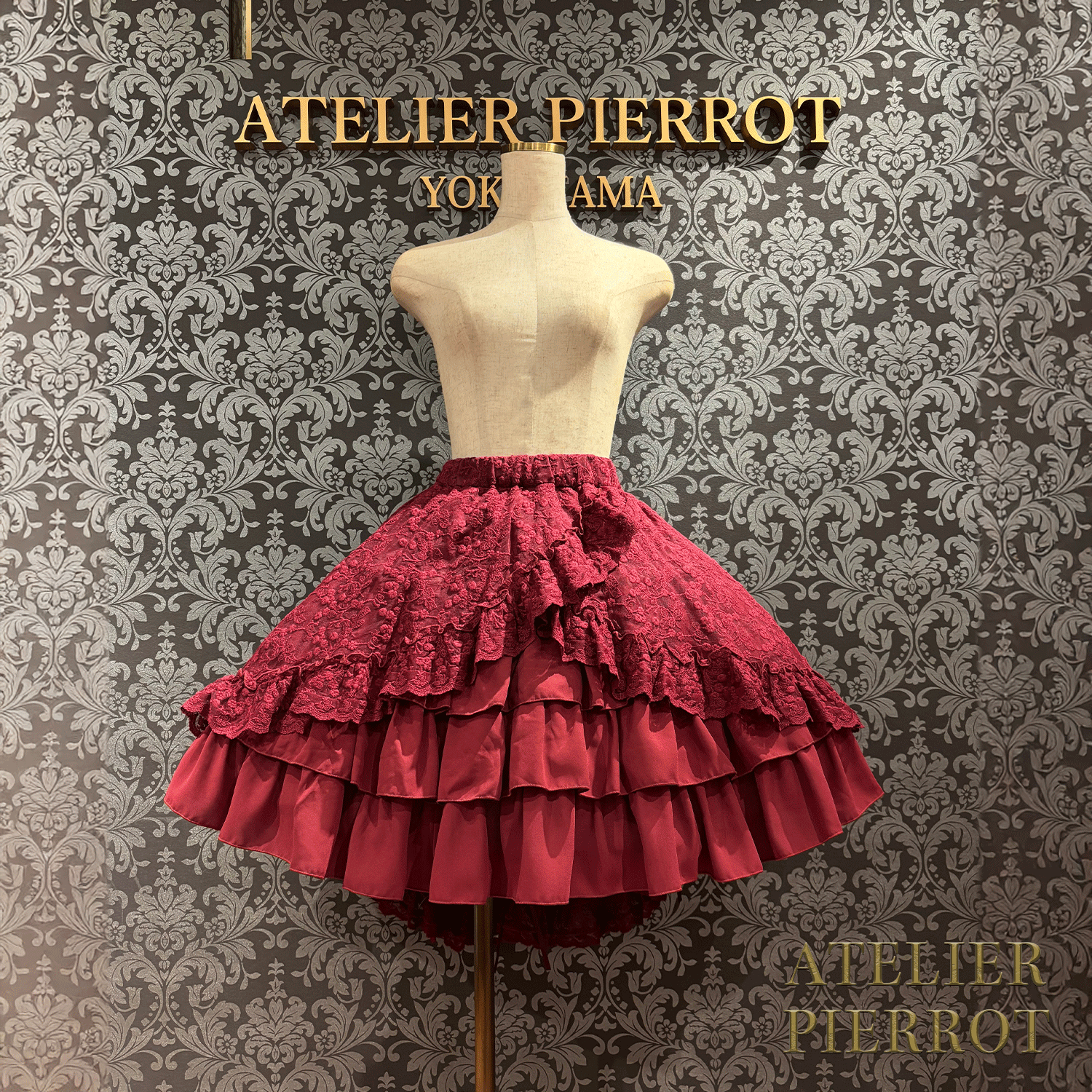 【ATELIER PIERROT】維多利亞時代的荷葉邊蕾絲裙子白/葡萄酒/紫色/海軍/黑色