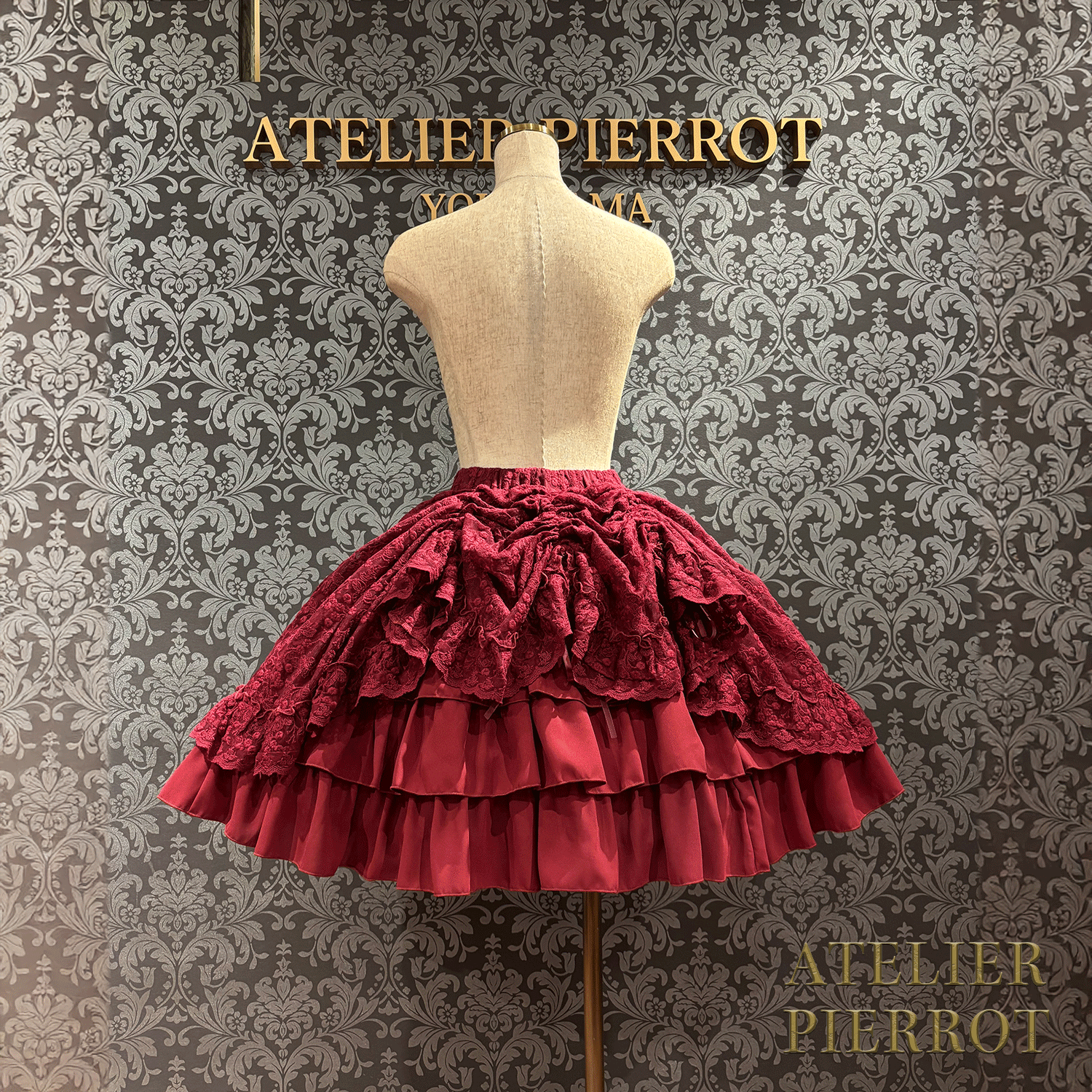 【ATELIER PIERROT】維多利亞時代的荷葉邊蕾絲裙子白/葡萄酒/紫色/海軍/黑色