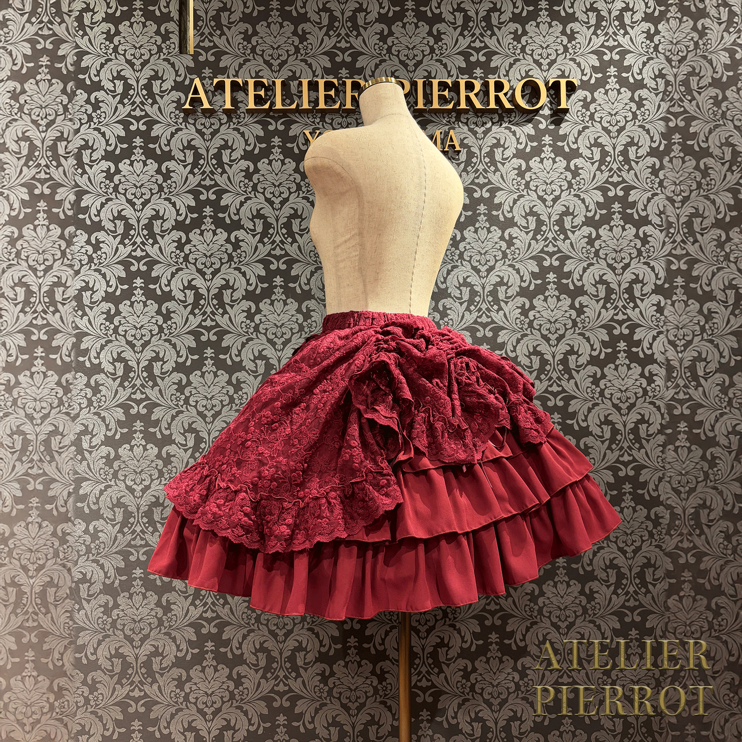 【ATELIER PIERROT】維多利亞時代的荷葉邊蕾絲裙子白/葡萄酒/紫色/海軍/黑色