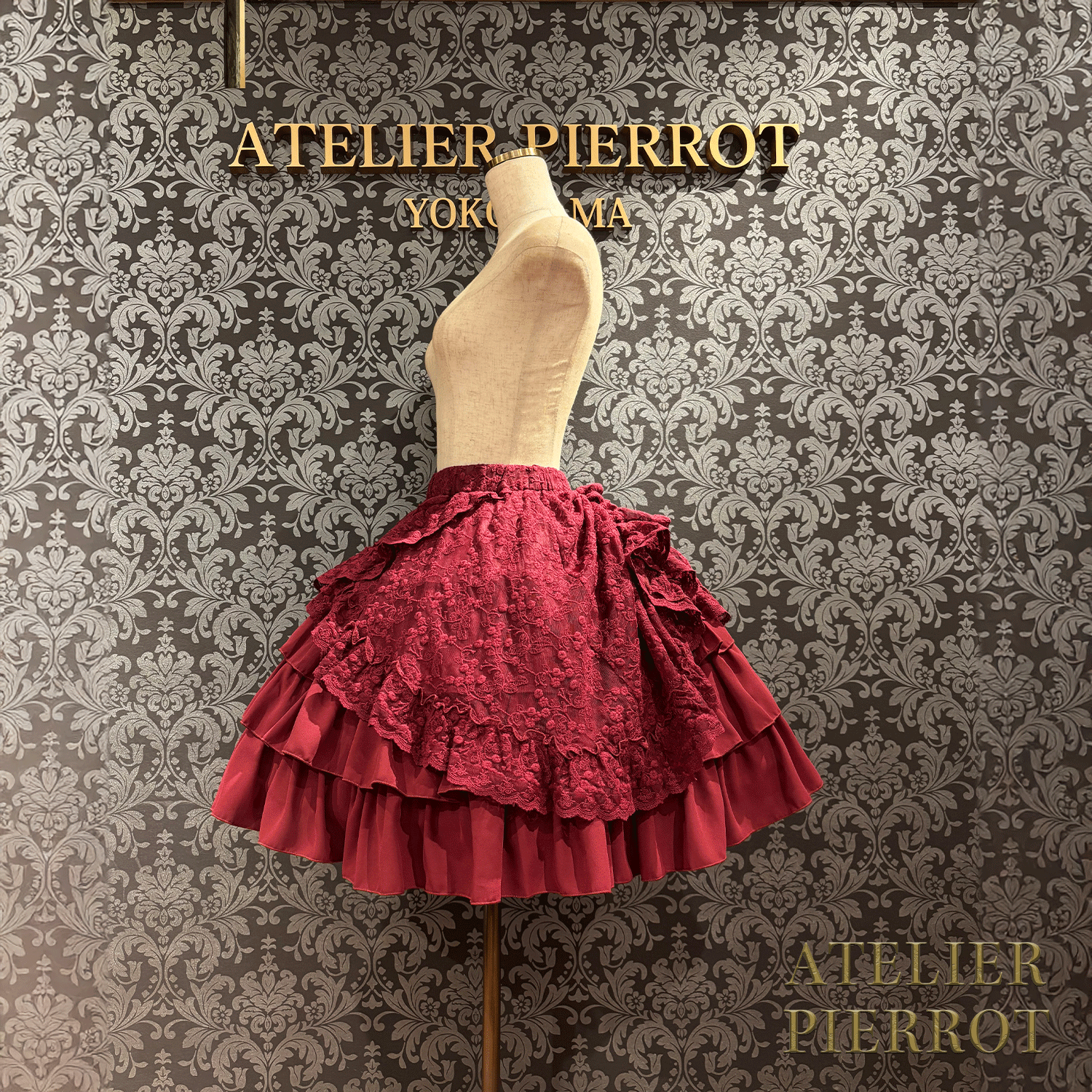 【ATELIER PIERROT】維多利亞時代的荷葉邊蕾絲裙子白/葡萄酒/紫色/海軍/黑色
