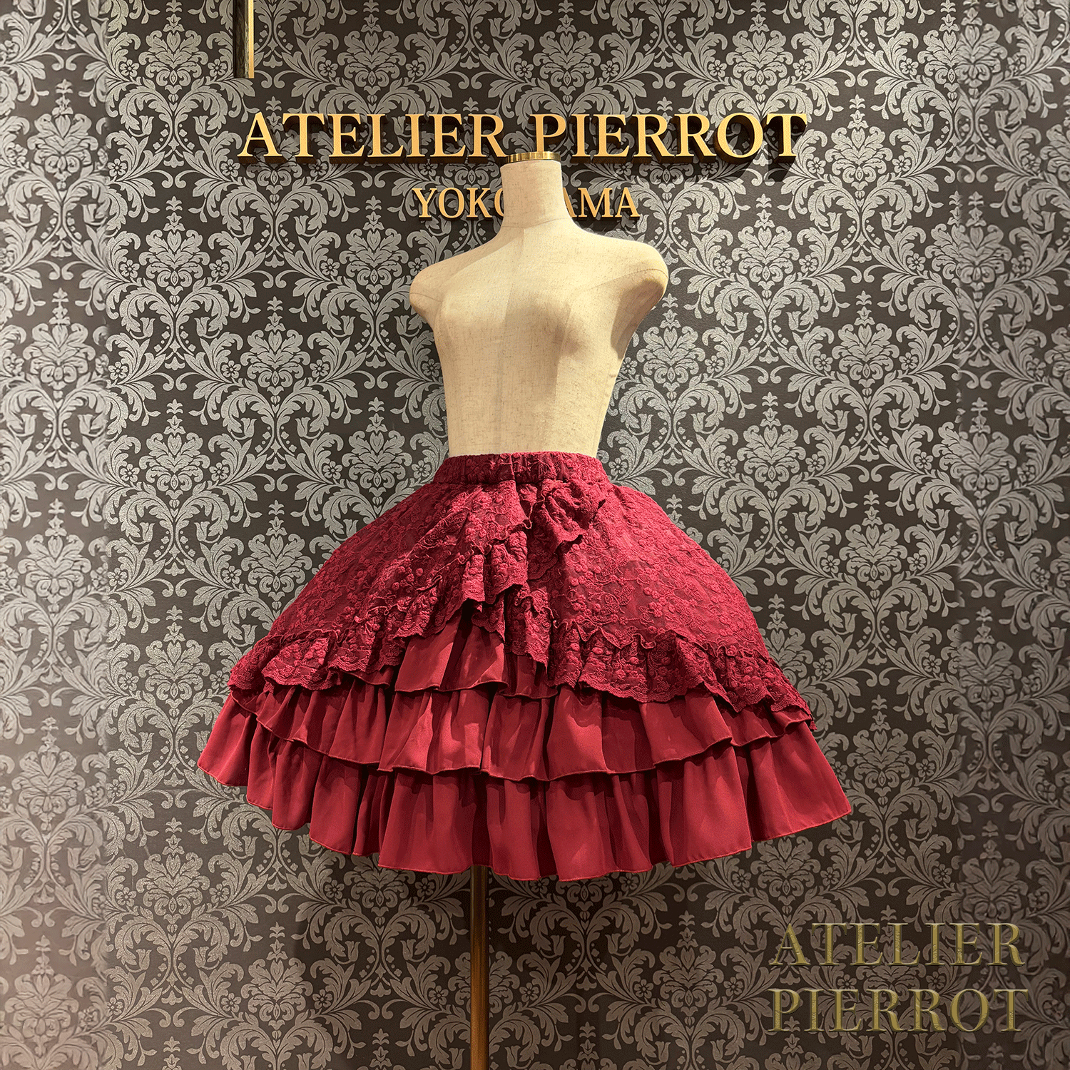 【ATELIER PIERROT】維多利亞時代的荷葉邊蕾絲裙子白/葡萄酒/紫色/海軍/黑色