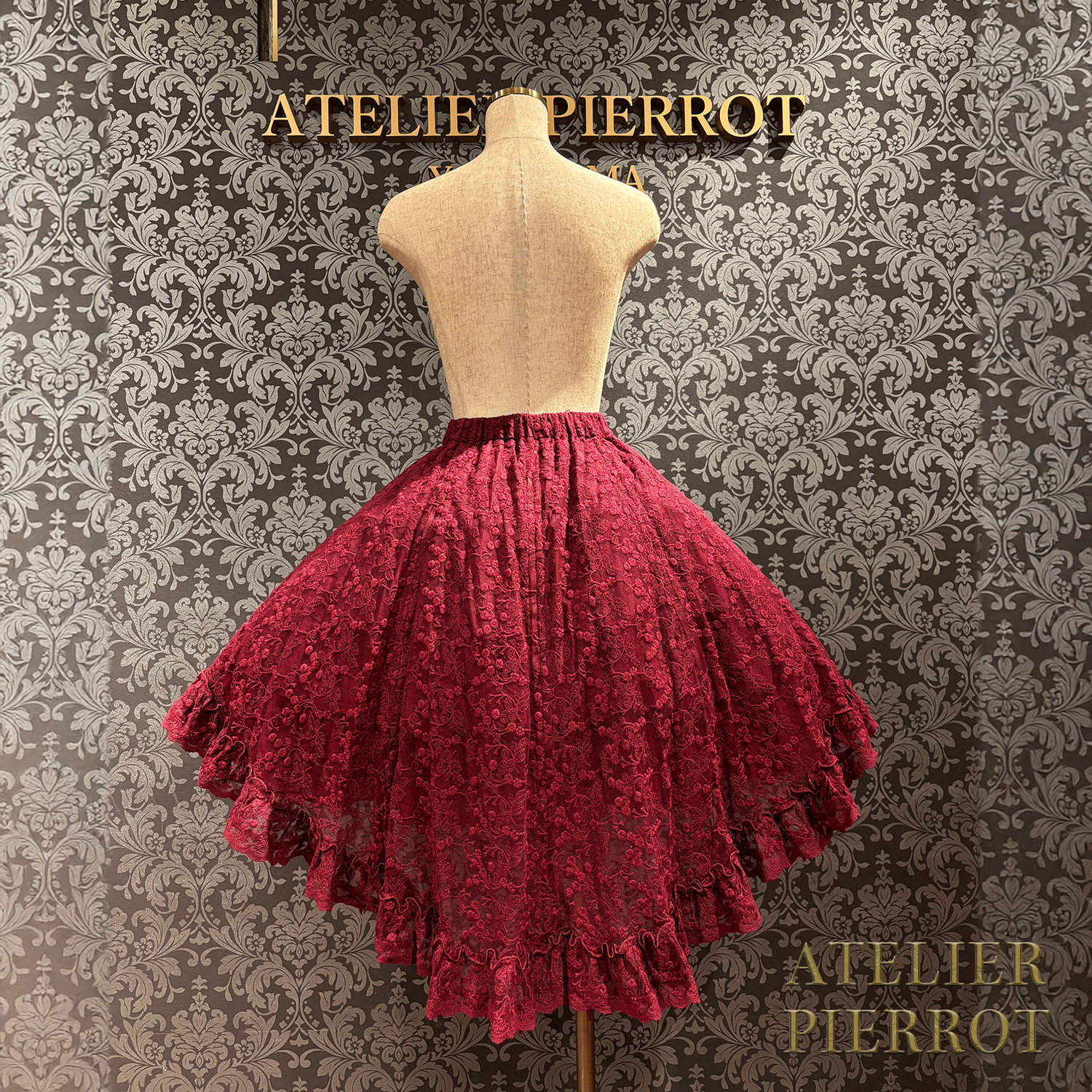 【ATELIER PIERROT】維多利亞時代的荷葉邊蕾絲裙子白/葡萄酒/紫色/海軍/黑色