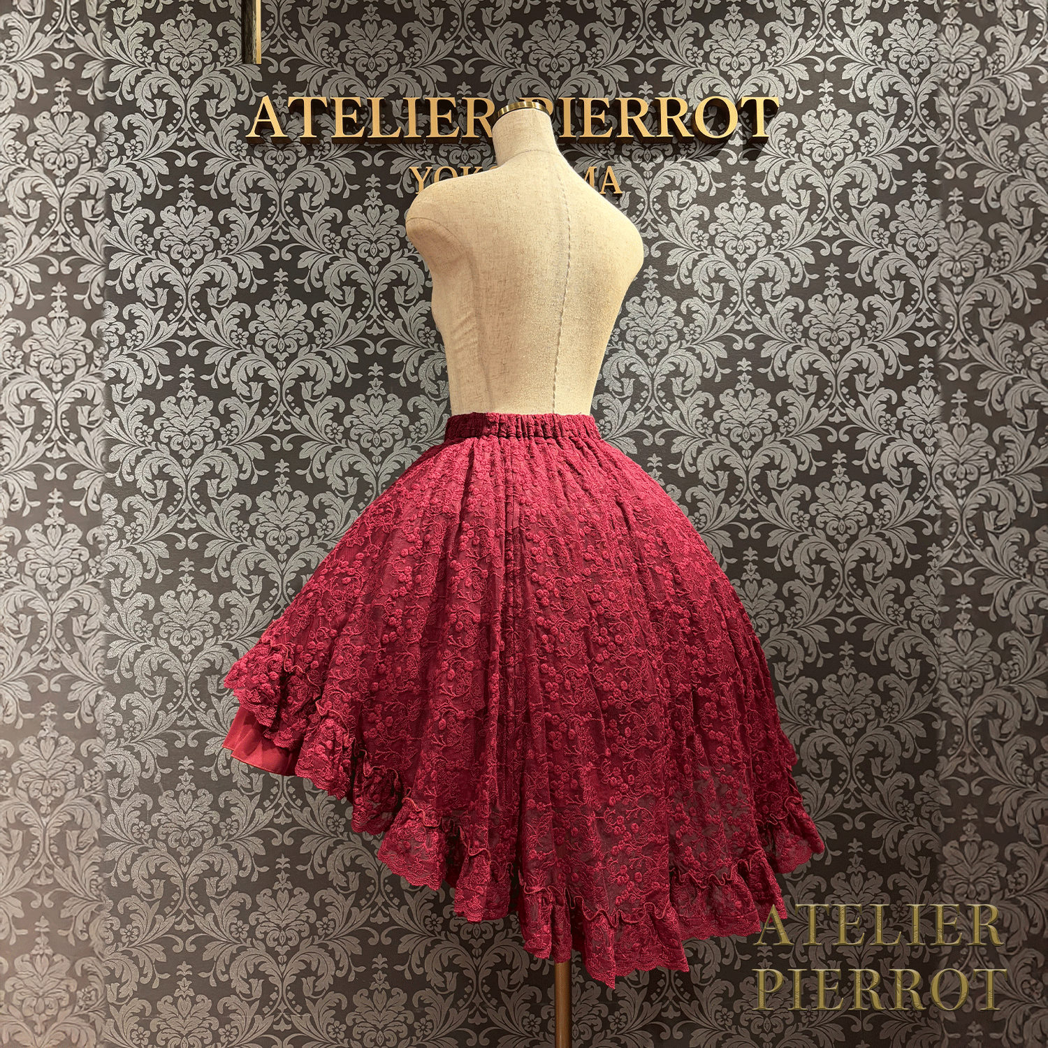 【ATELIER PIERROT】維多利亞時代的荷葉邊蕾絲裙子白/葡萄酒/紫色/海軍/黑色
