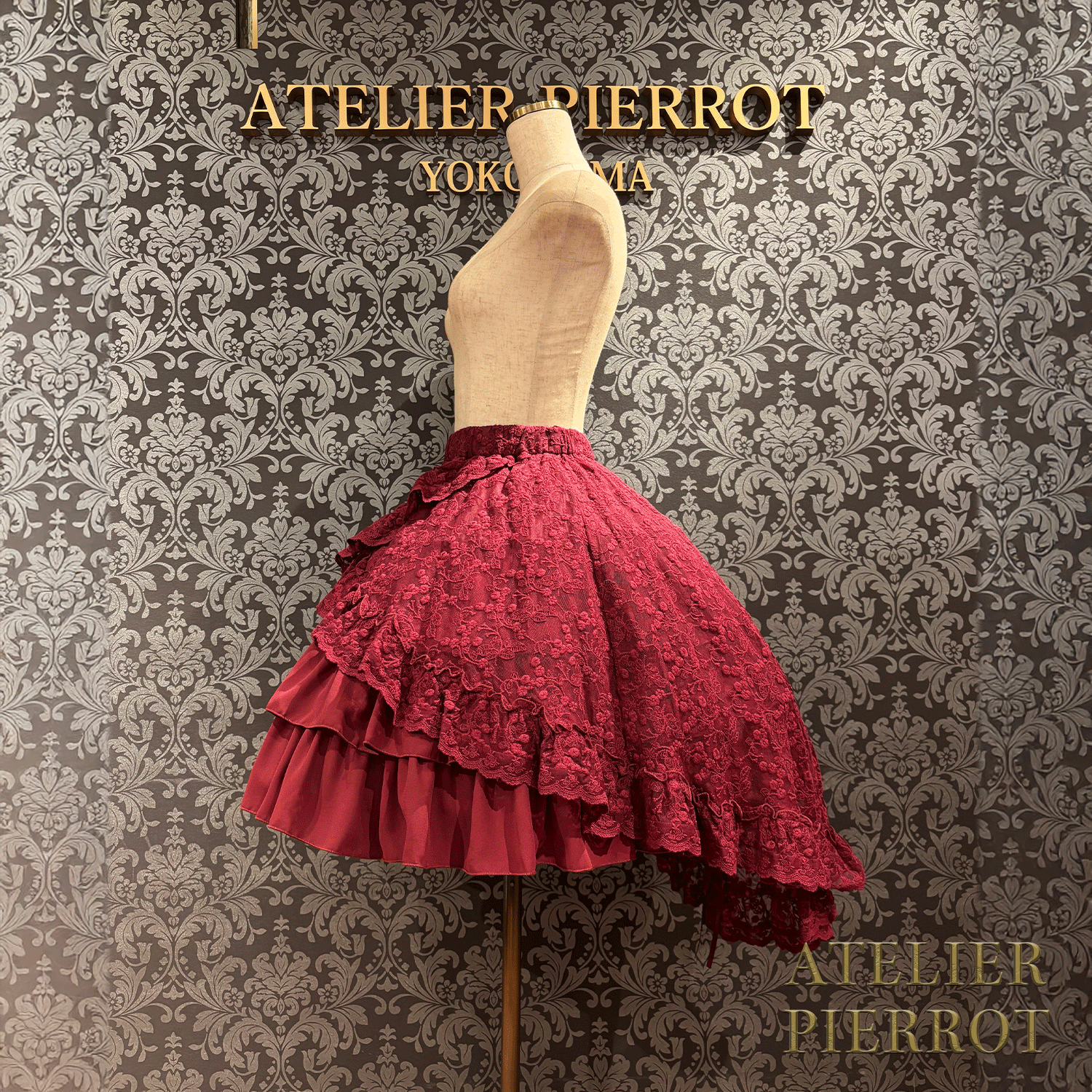 【ATELIER PIERROT】維多利亞時代的荷葉邊蕾絲裙子白/葡萄酒/紫色/海軍/黑色