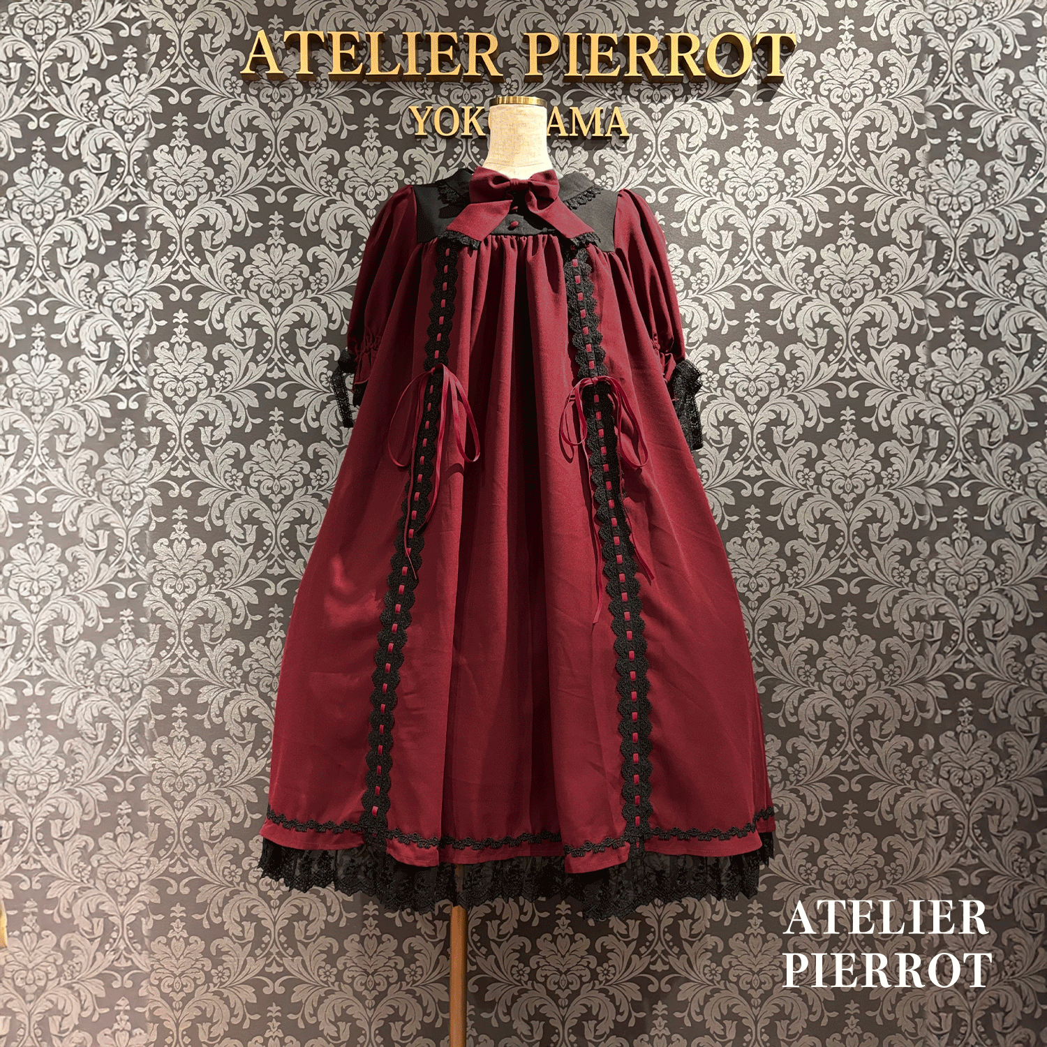 【ATELIER PIERROTAmabile Puff Sleeve Dress白×白/波尔多×黑/海蓝色×黑/黑×白/黑×黑