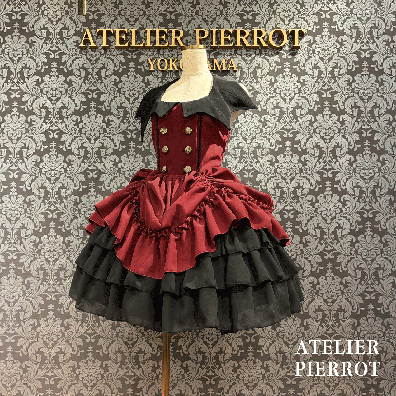 【ATELIER PIERROT】 Batwing Waltz Dress White x Black/Bordeaux/Navy/Black