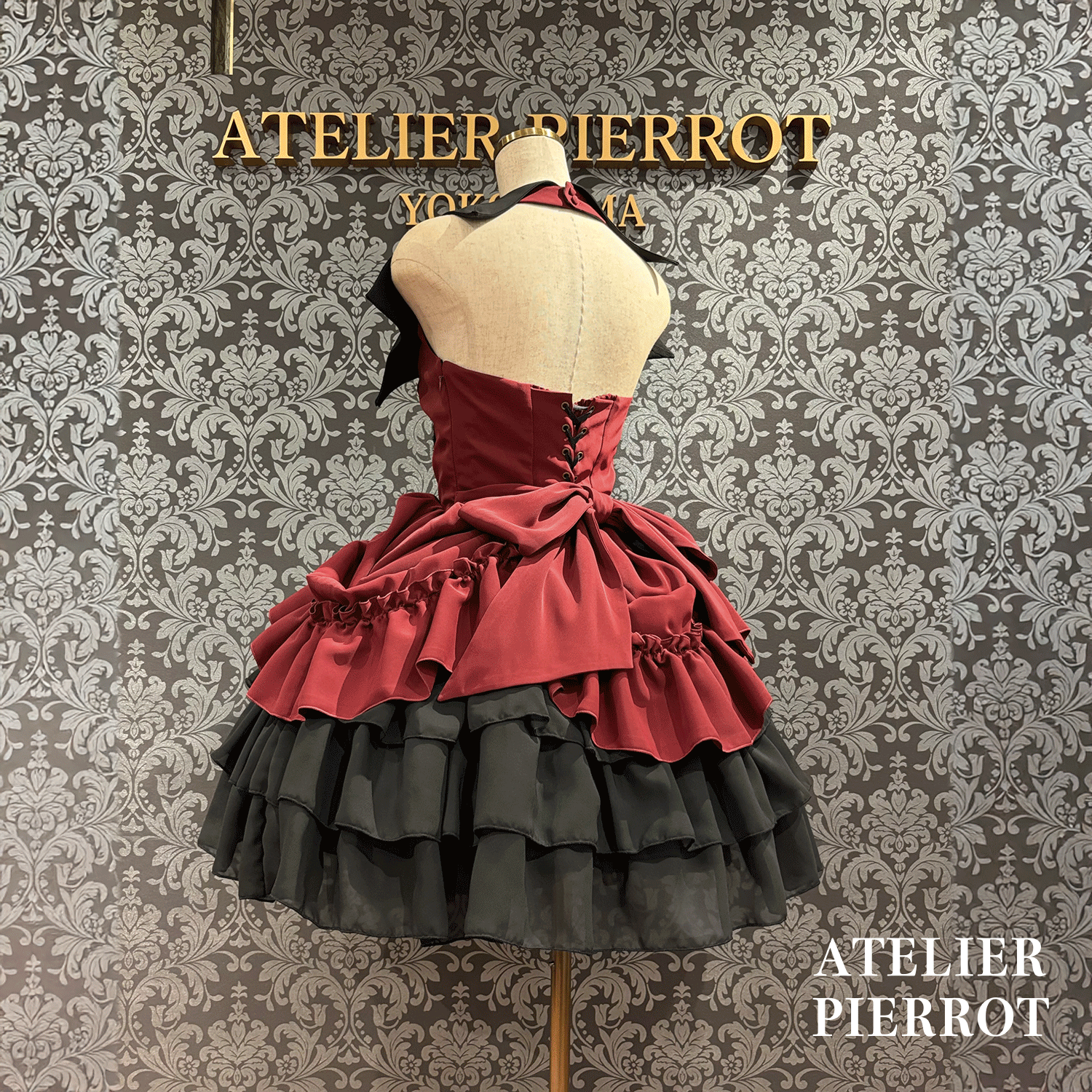 【ATELIER PIERROTBatwing Waltz Dress白色×黑色/波尔多/海蓝色/黑色