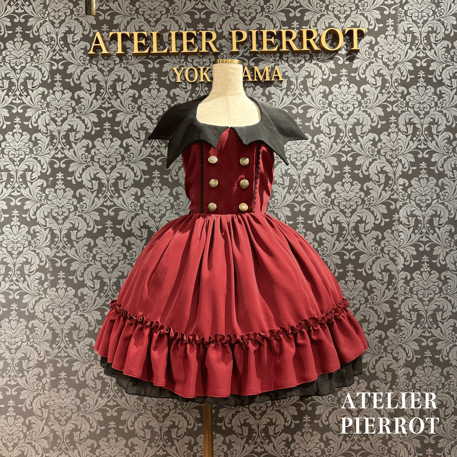 【ATELIER PIERROTBatwing Waltz Dress白色×黑色/波尔多/海蓝色/黑色