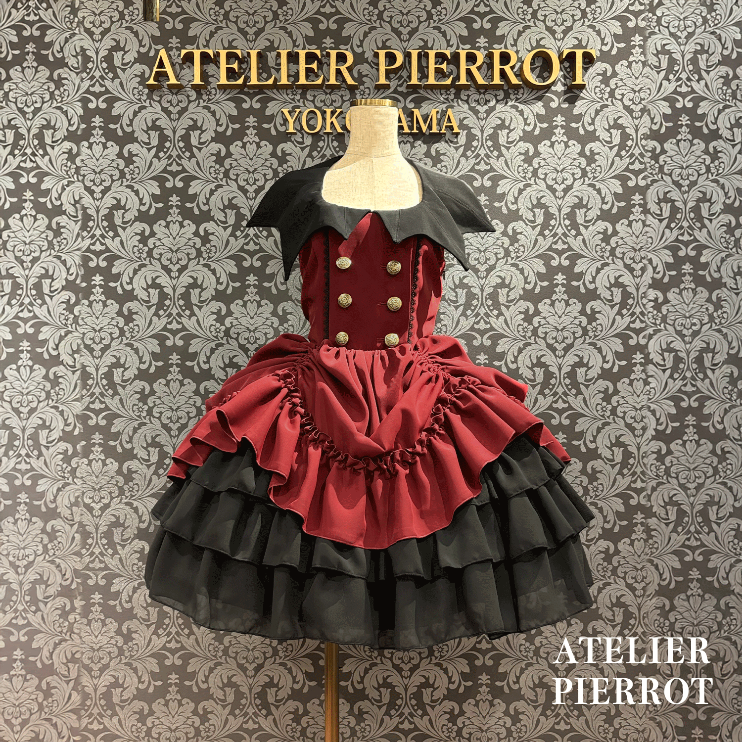 【ATELIER PIERROTBatwing Waltz Dress白色×黑色/波尔多/海蓝色/黑色