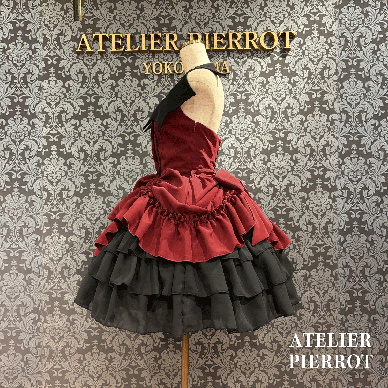 【ATELIER PIERROTBatwing Waltz Dress白色×黑色/波尔多/海蓝色/黑色
