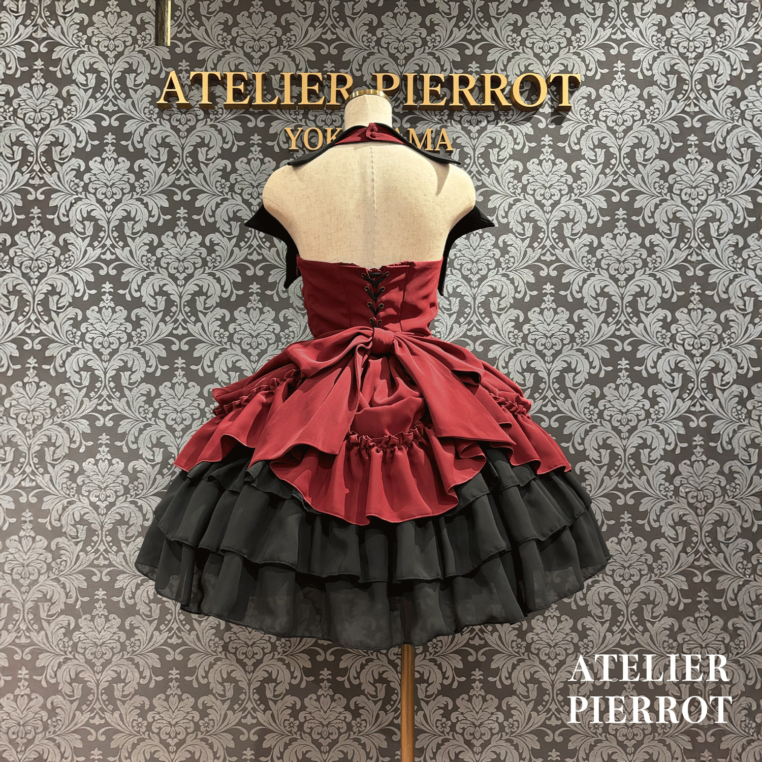 【ATELIER PIERROT】 Batwing Waltz Dress White x Black/Bordeaux/Navy/Black