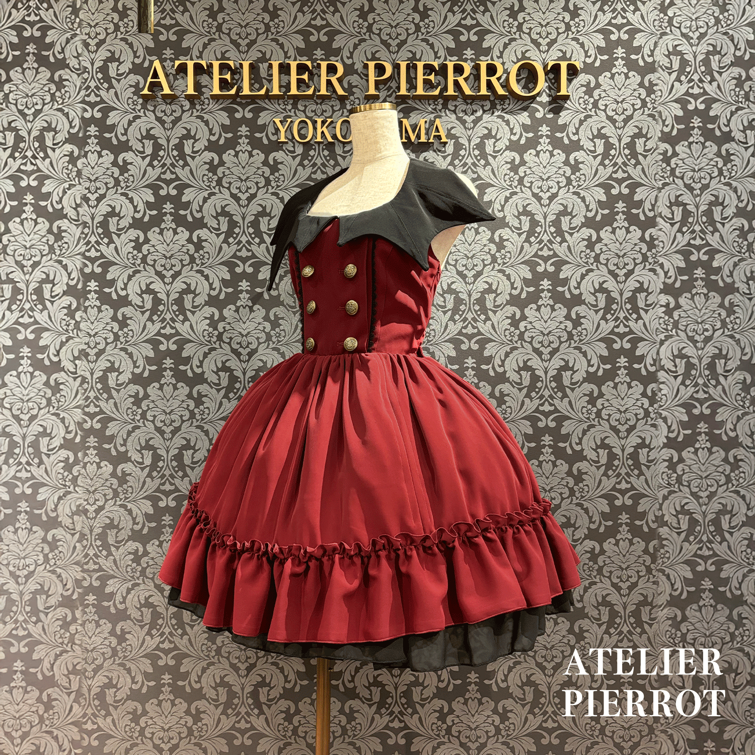 【ATELIER PIERROTBatwing Waltz Dress白色×黑色/波尔多/海蓝色/黑色