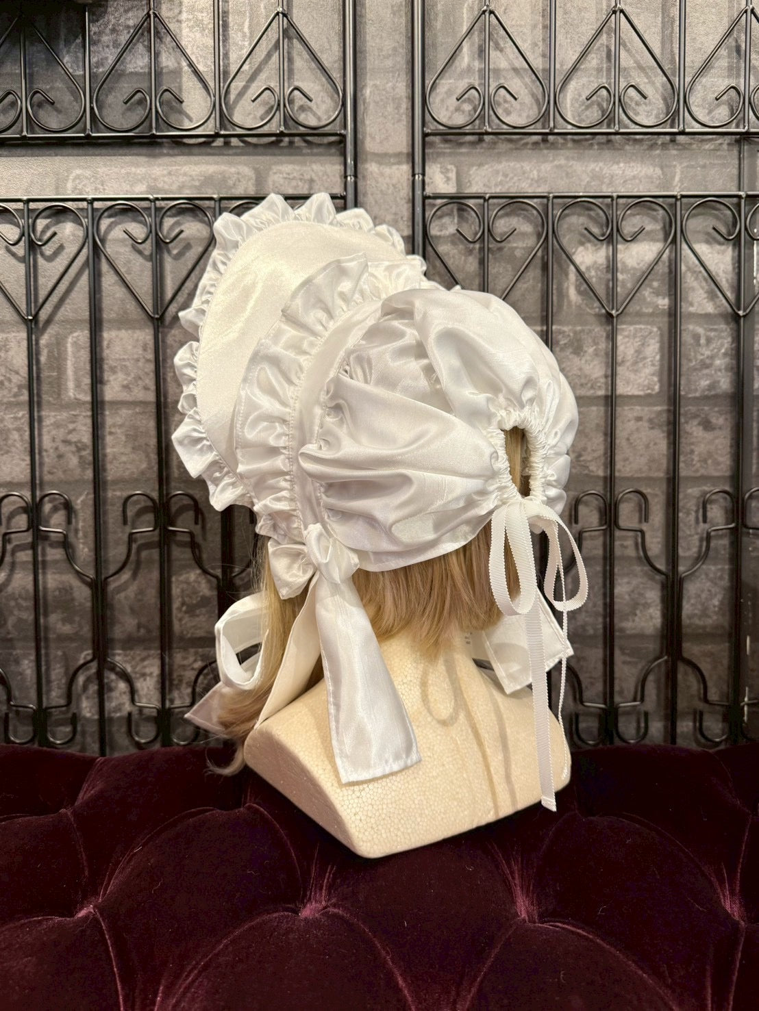 [HERHUM] Gorro completo Harham Oribonchan (versión Shantung) Blanco/Negro x Encaje blanco/Negro