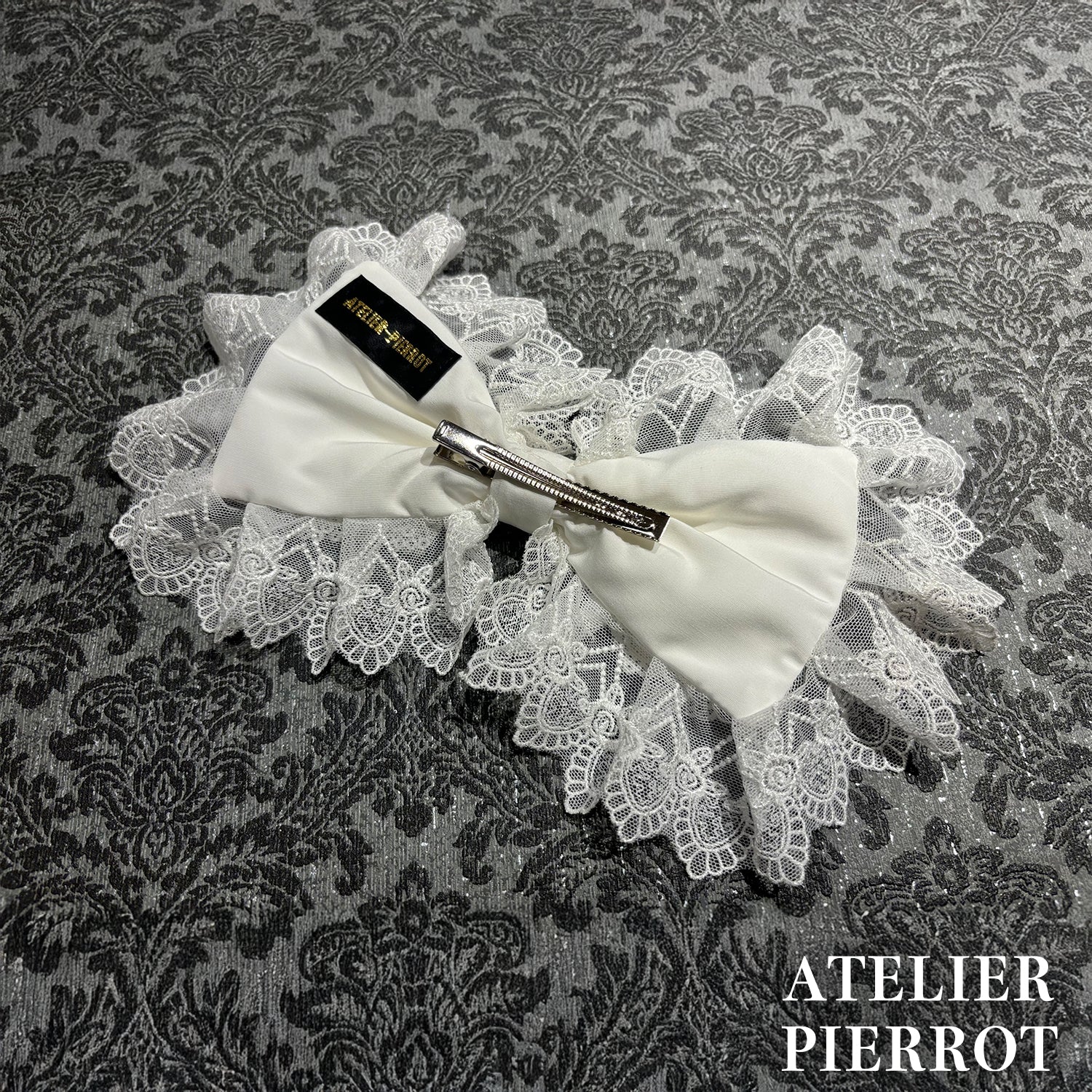 【ATELIER PIERROT】　Sweet Lace Ribbon Headband 　ホワイト/ボルドー/ブラック×ホワイト/ブラック