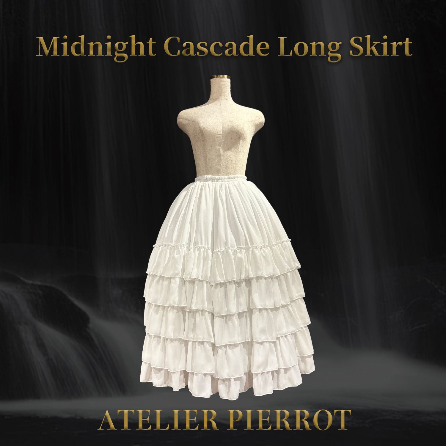 【ATELIER PIERROT】　Midnight Cascade Long Skirt　White/Bordeaux/Black