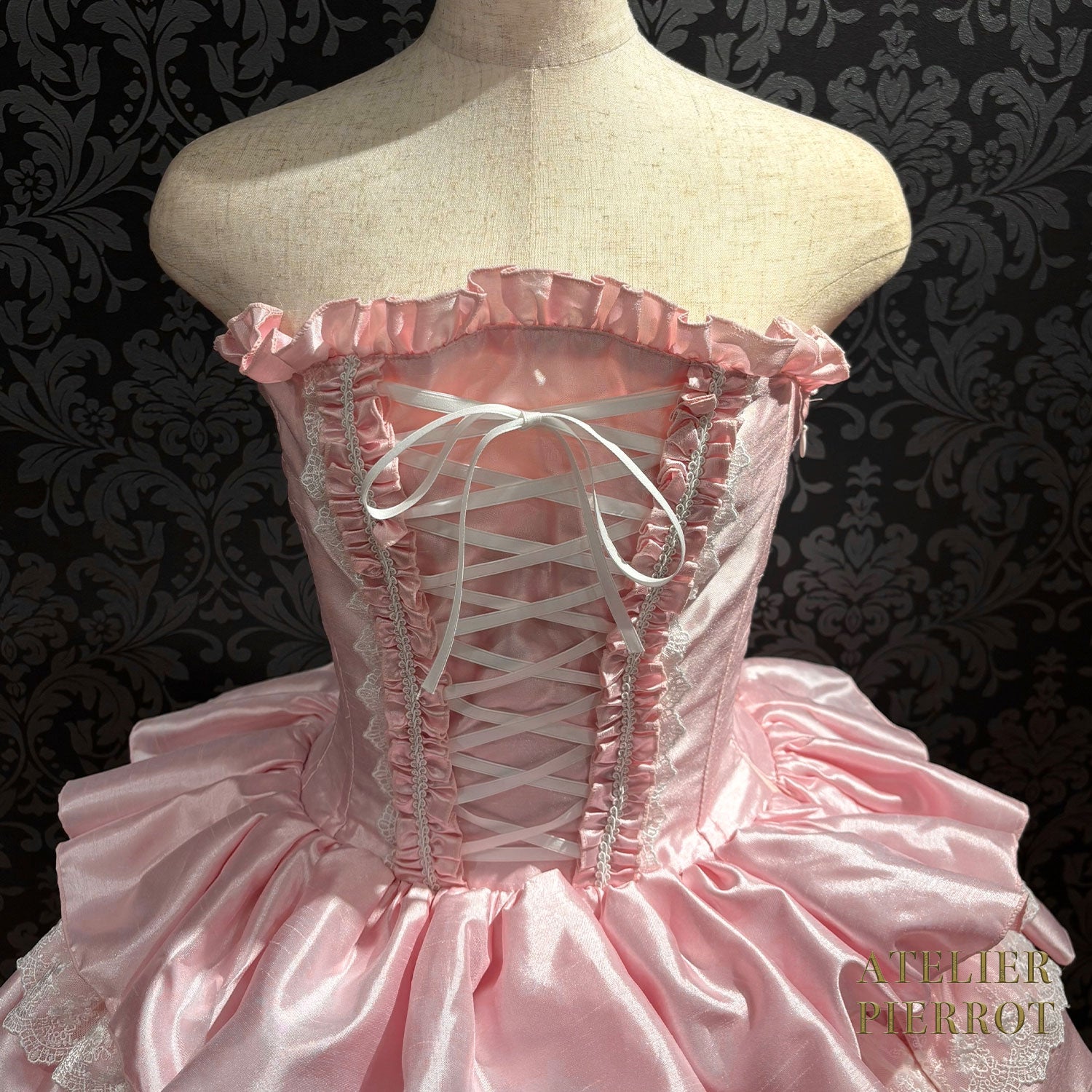 【ATELIER PIERROT】 Vestido mini corsé, blanco/rosa/saxofón/púrpura/verde/azul marino/negro x blanco/negro★Período de pedido hasta el domingo 5 de octubre★