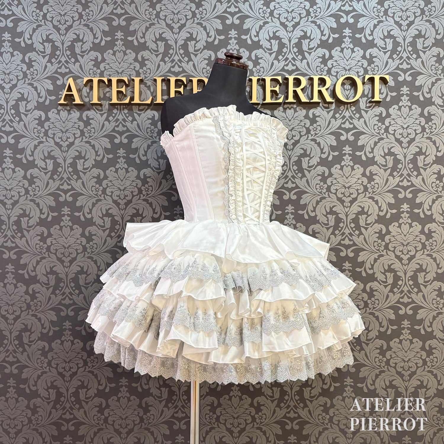 【ATELIER PIERROT] Mini Corset Dress (Silver lace ver) White/Black